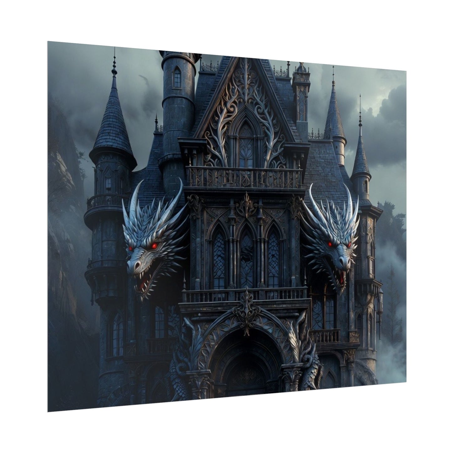 Gothic Dragon Castle Rolled Poster — Dark Fantasy Wall Art