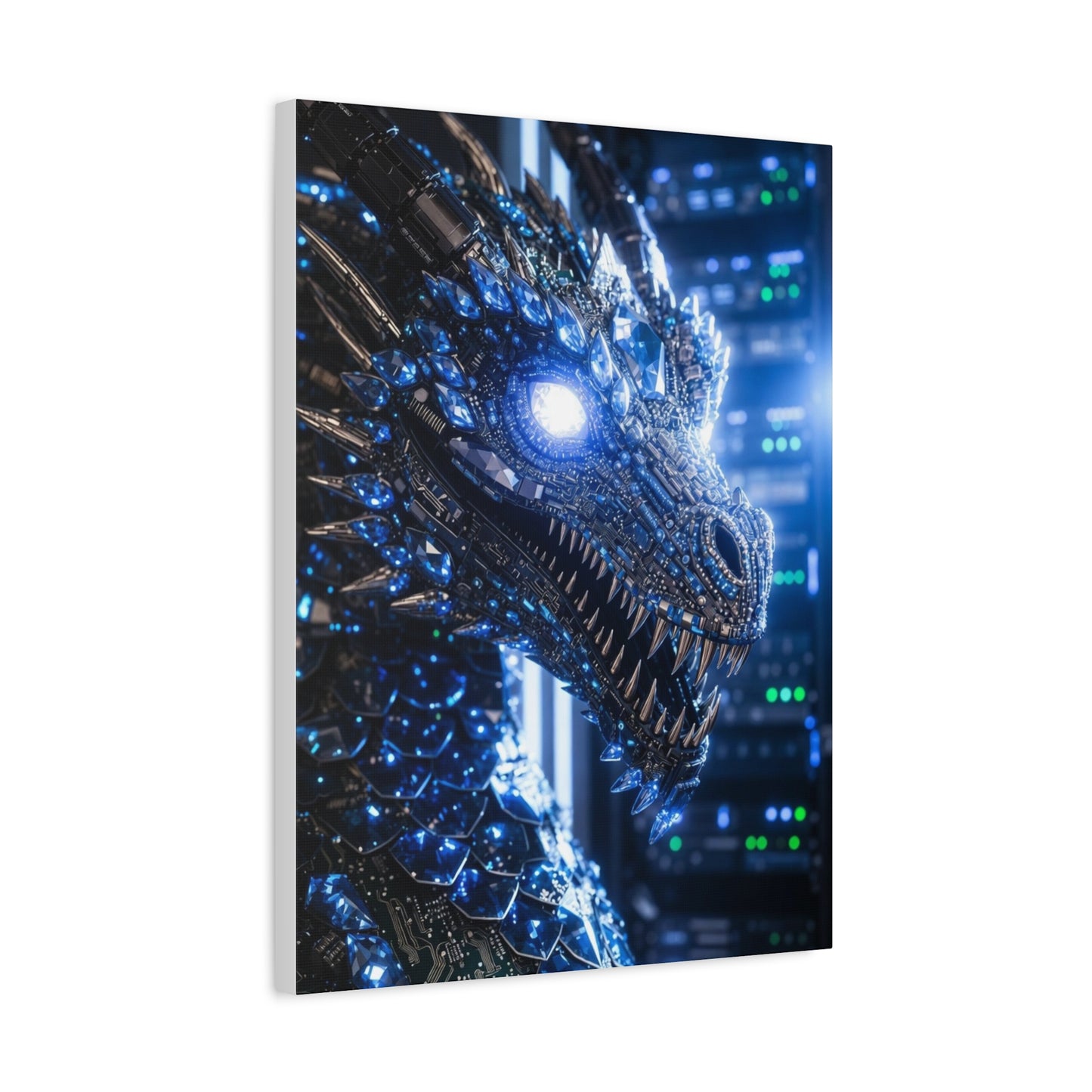 Cyber Dragon Canvas Print — Futuristic Metallic Dragon Wall Art