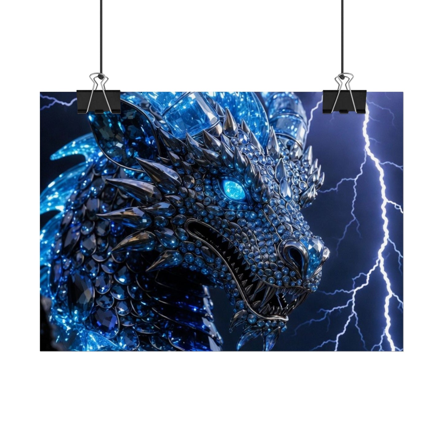 Blue Lightning Dragon Poster — Fantasy Wall Art Rolled Poster