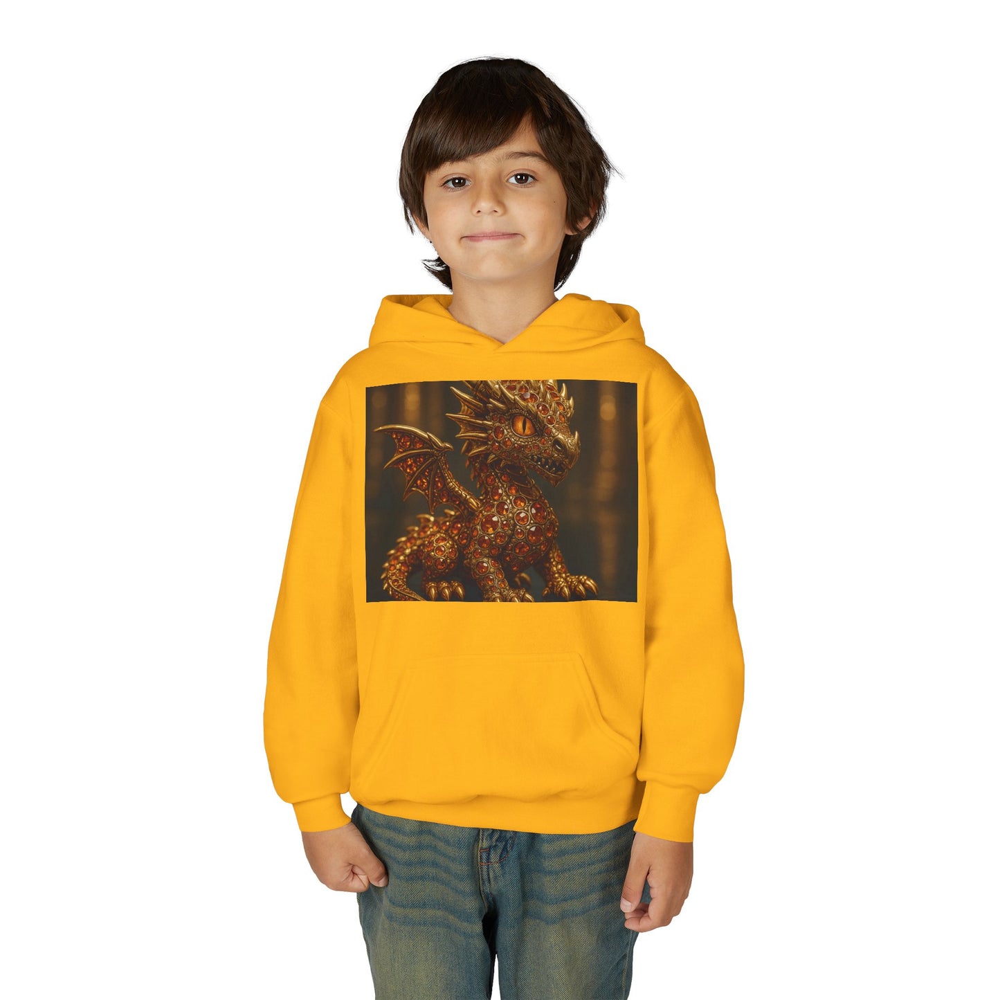 Dragon Fantasy Youth Heavy Blend Hooded Sweatshirt, Adventure Hoodie, Gift for Kids, Fantasy Apparel, Cozy Sweatshirt for Young Dreamers