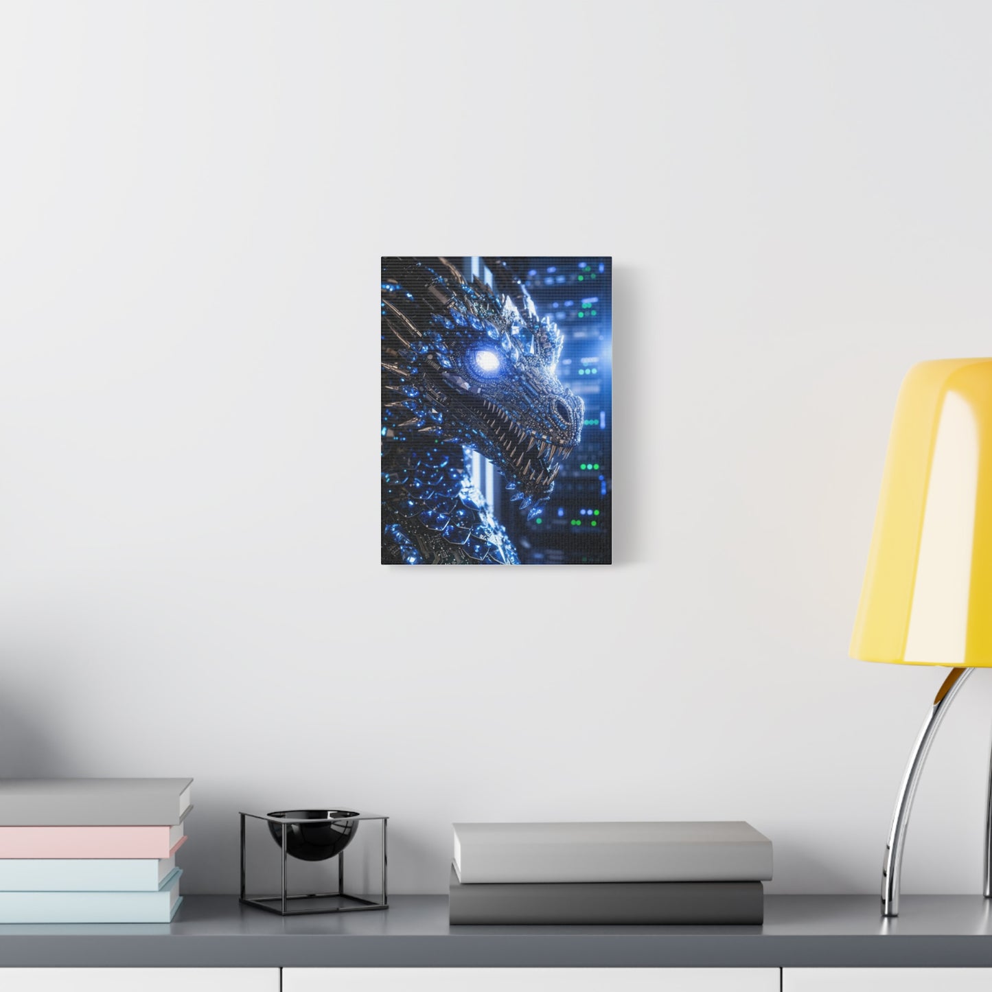 Cyber Dragon Canvas Print — Futuristic Metallic Dragon Wall Art