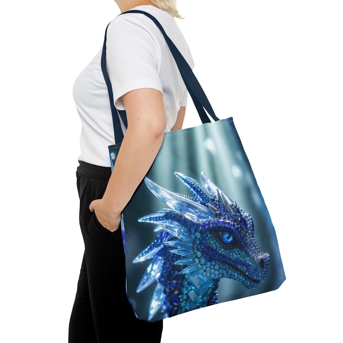 Blue Crystal Dragon Tote Bag — Fantasy Art All-Over Print