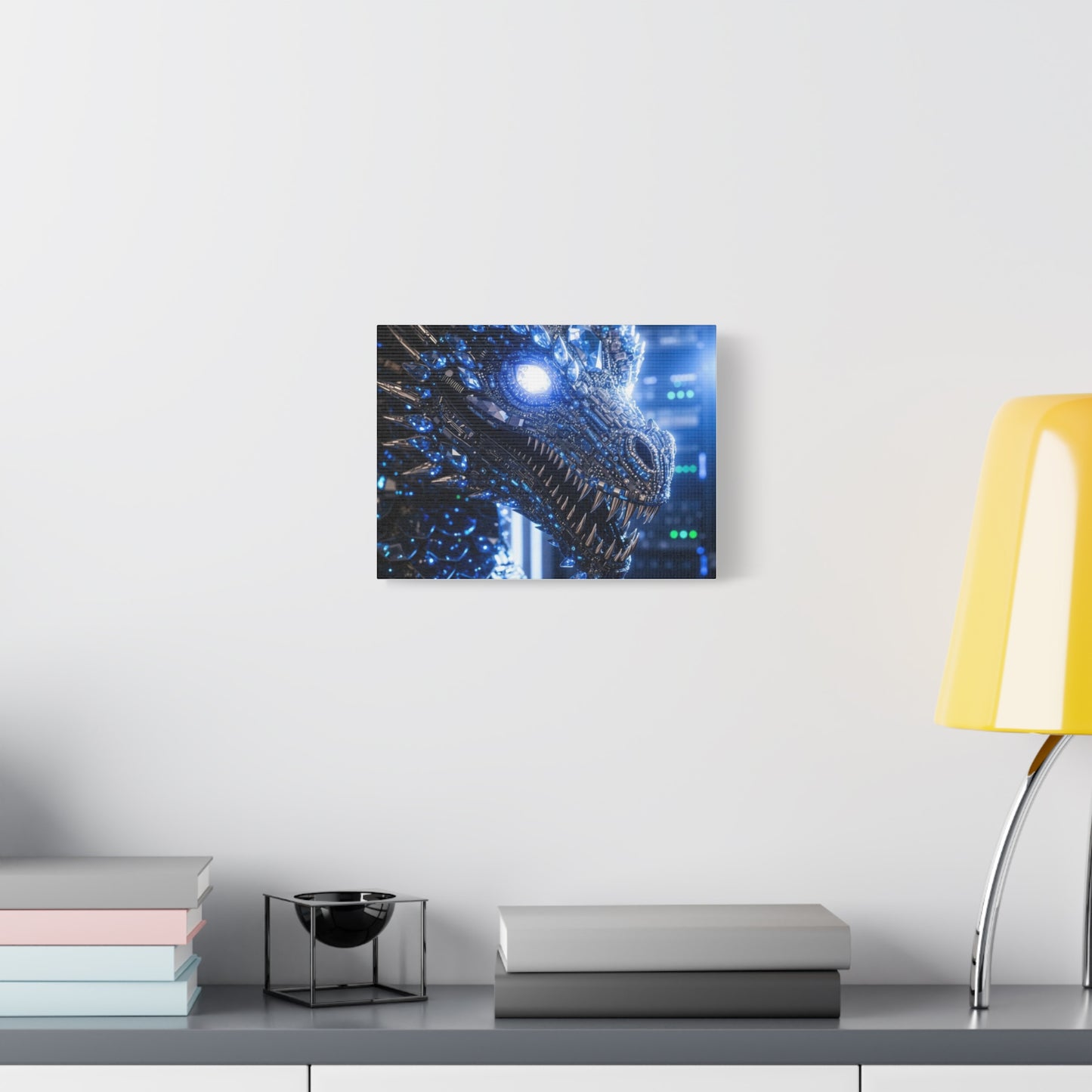 Cyber Dragon Canvas Print — Futuristic Metallic Dragon Wall Art