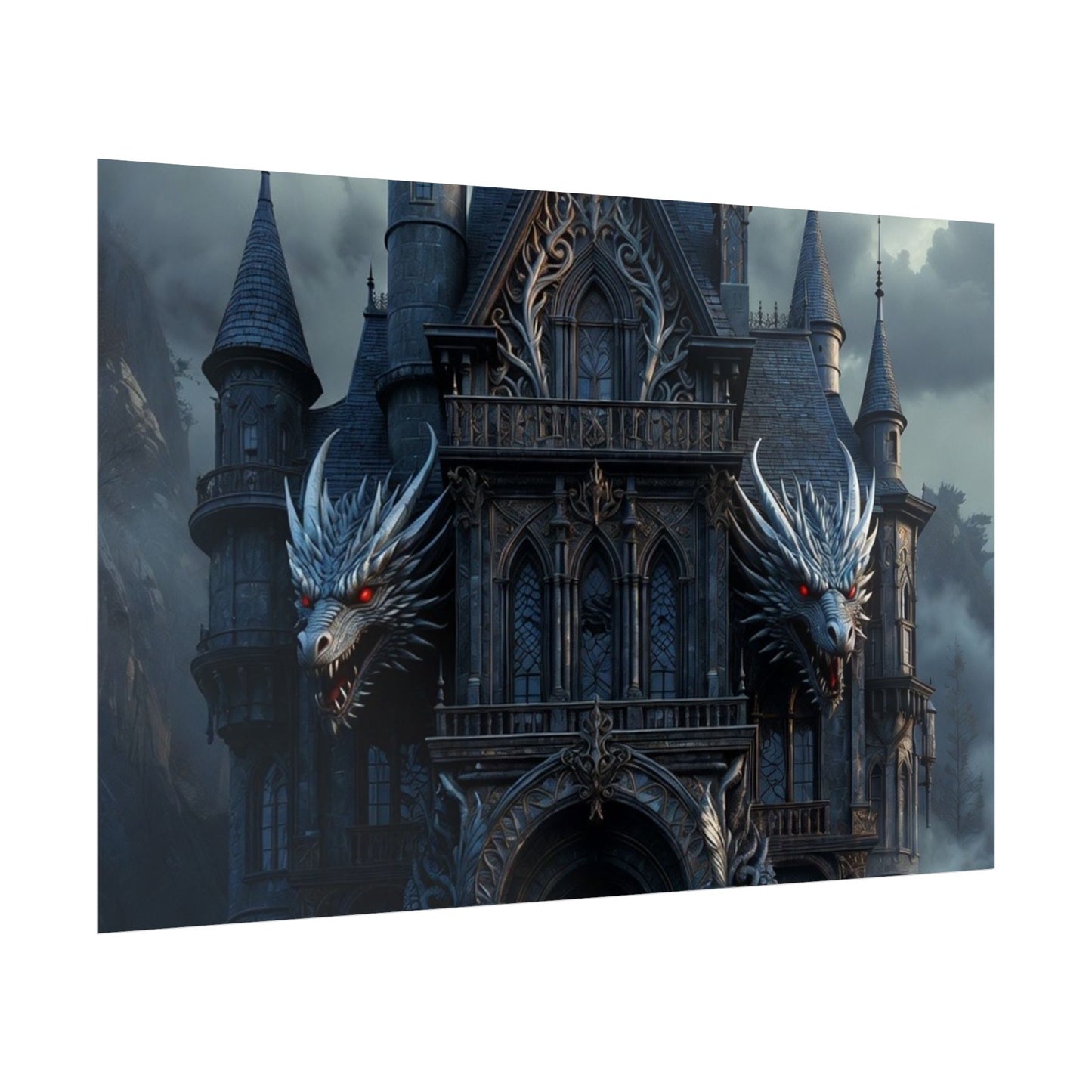 Gothic Dragon Castle Rolled Poster — Dark Fantasy Wall Art