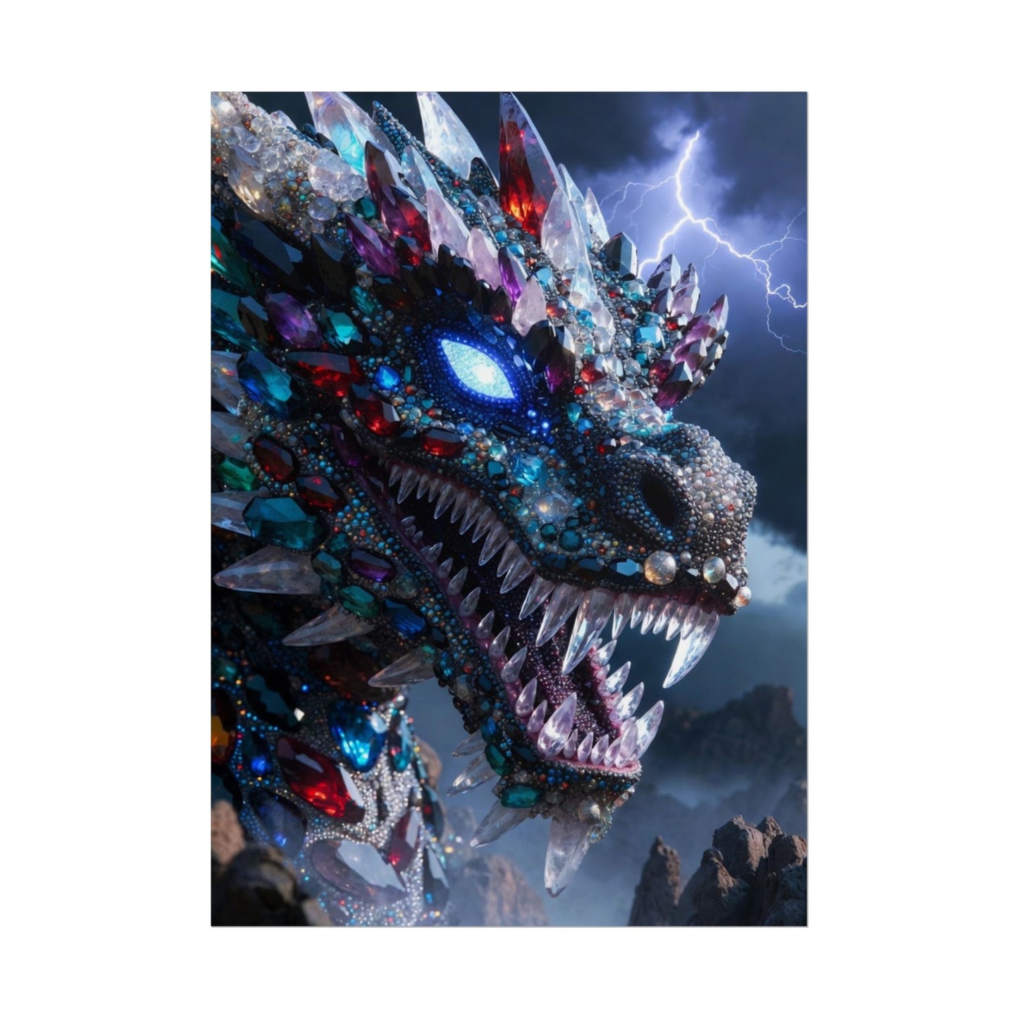 Dragon Crystal Poster — Fantasy Gem-Encrusted Dragon Wall Art (Rolled Poster)