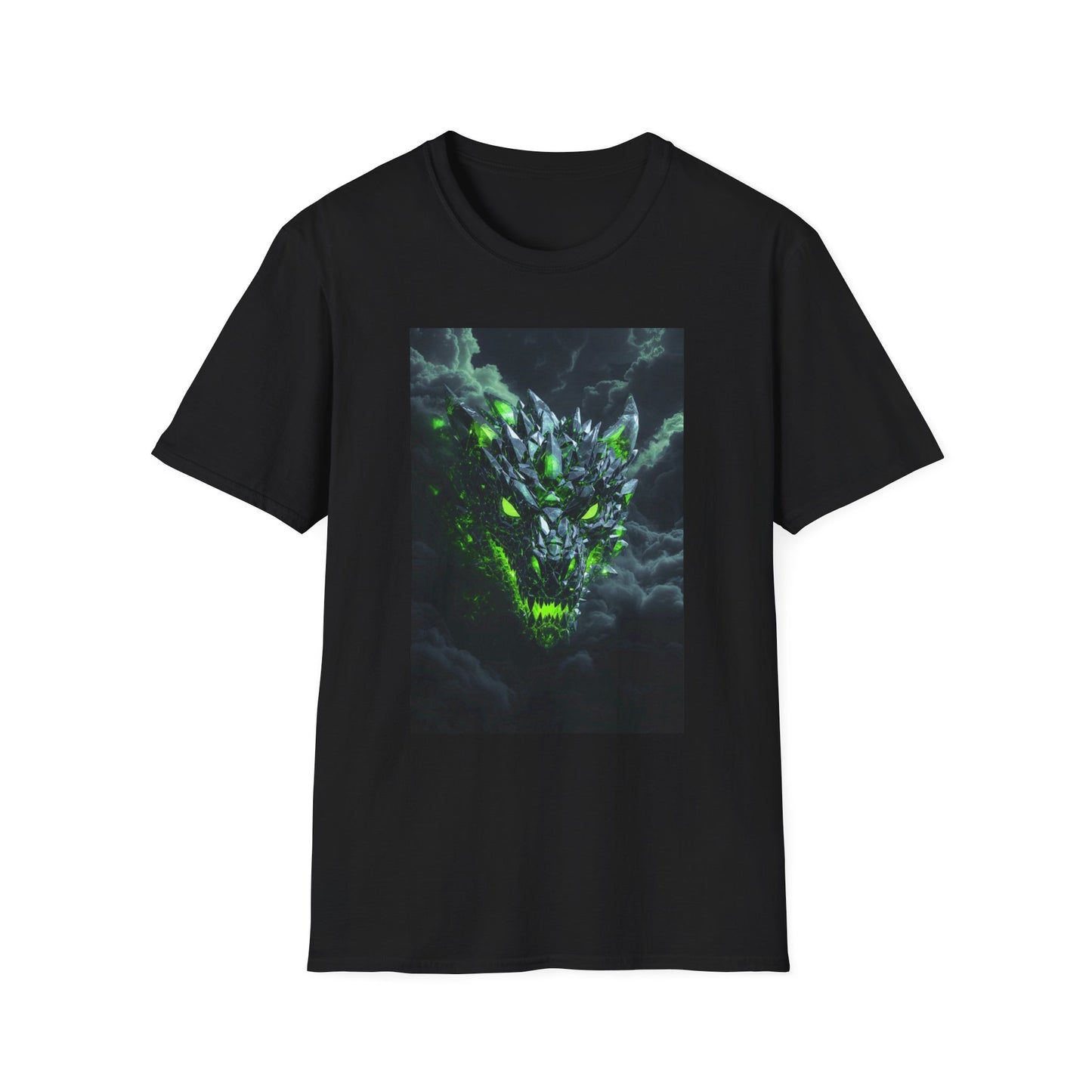 Dragon Skull T‑Shirt — Neon Green Crystal Wyvern Graphic Tee
