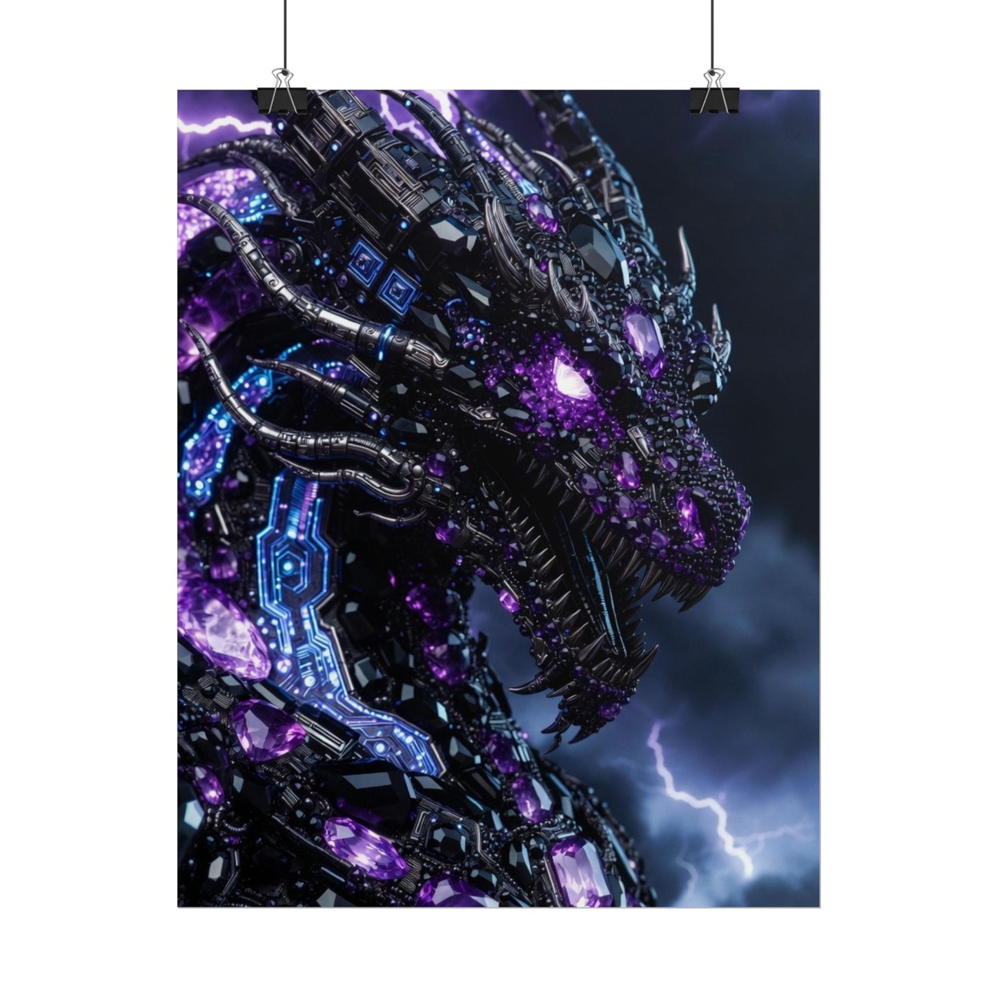 Rolled Poster — Cyberpunk Dragon Storm Art Print