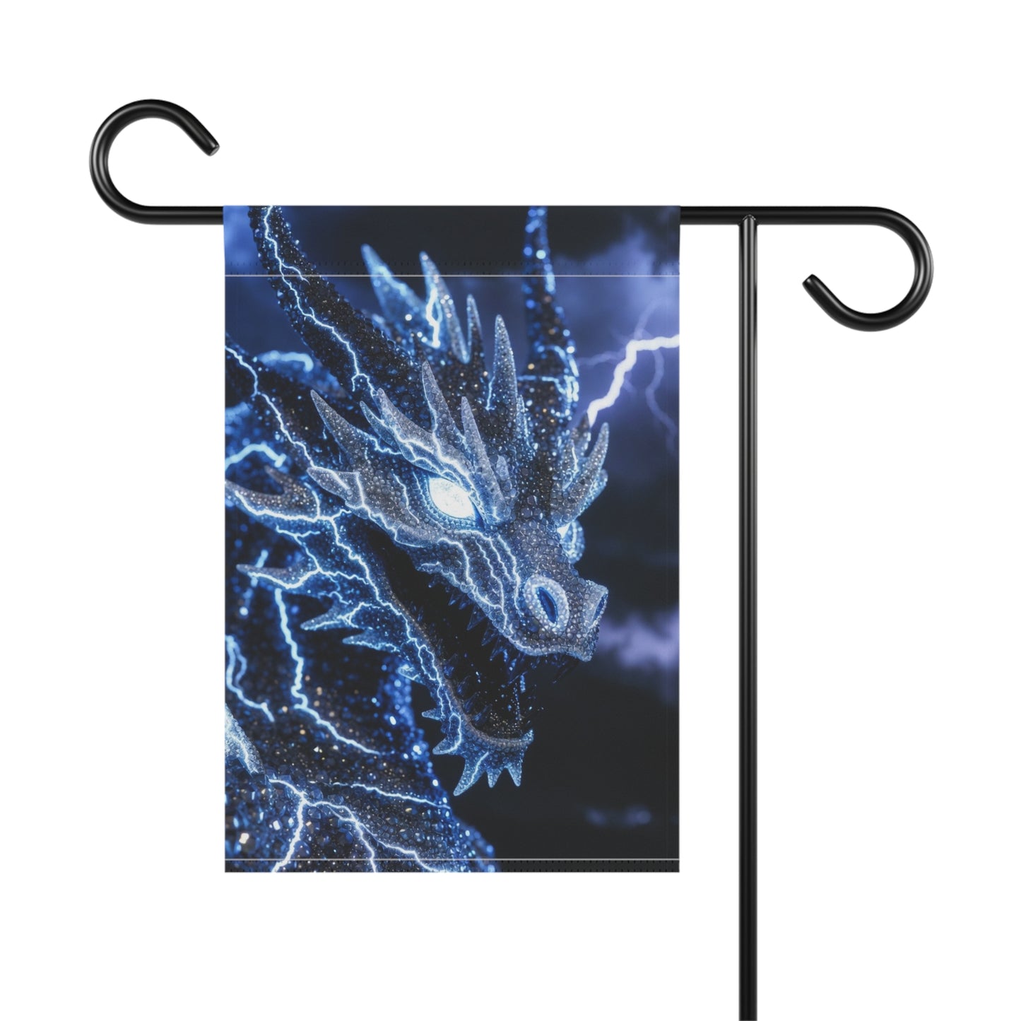Electric Dragon Garden Flag — Lightning Blue Mythical House Banner