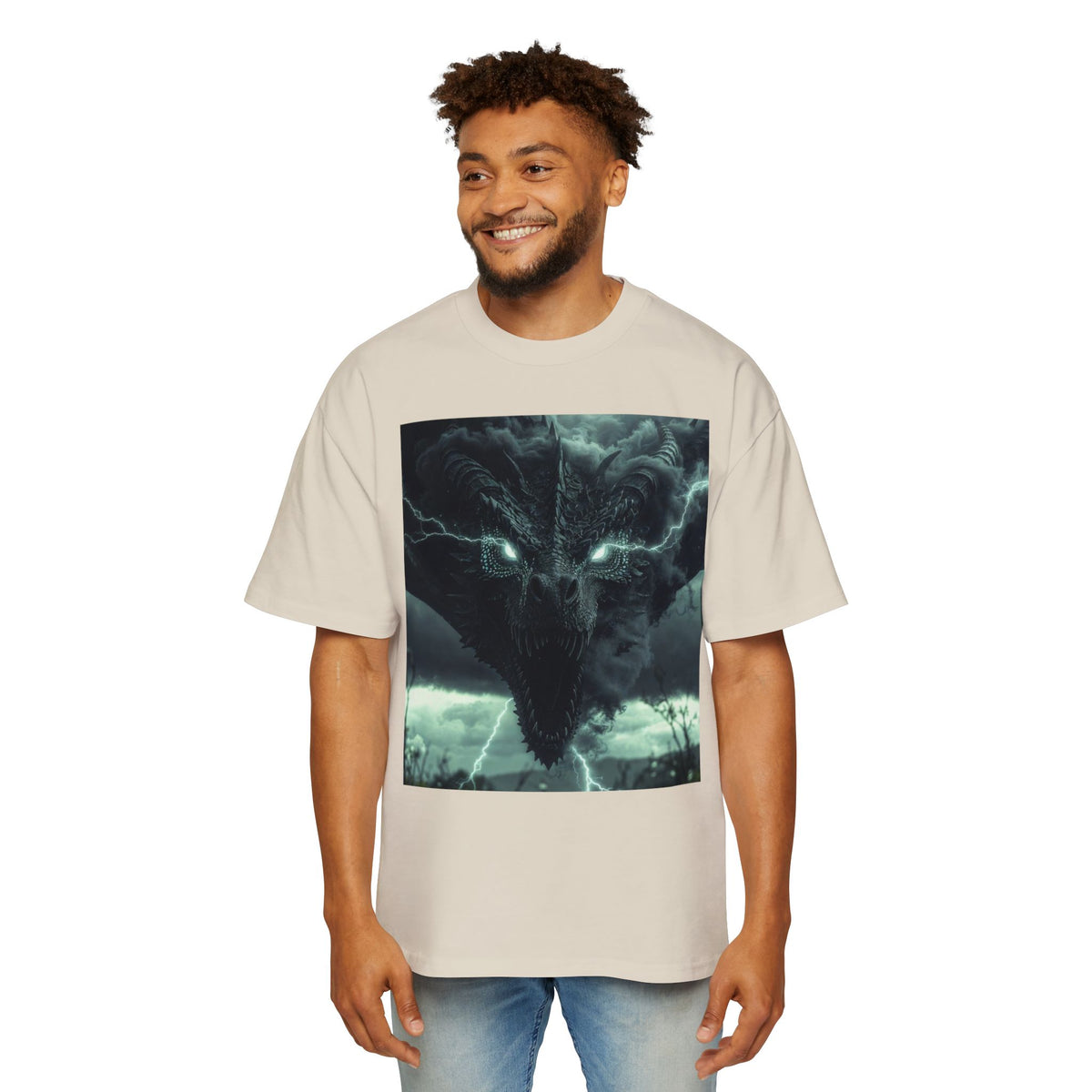 A Storm Dragon Graphic Tee — Dark Fantasy Oversized Men's T-Shirt