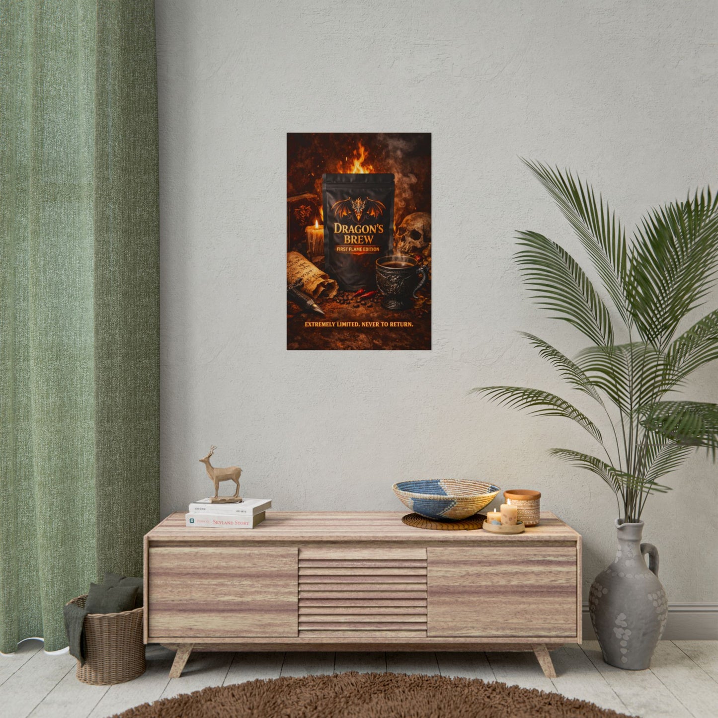 Rolled Poster — "Dragon's Brew: First Flame Edition" Fantasy Coffee Art Print