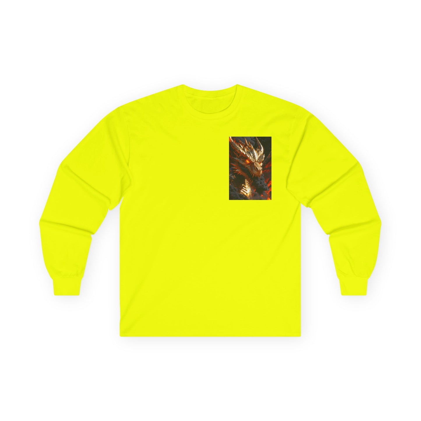 Dragon Flame Chest Graphic Long Sleeve Tee — Fiery Fantasy Shirt