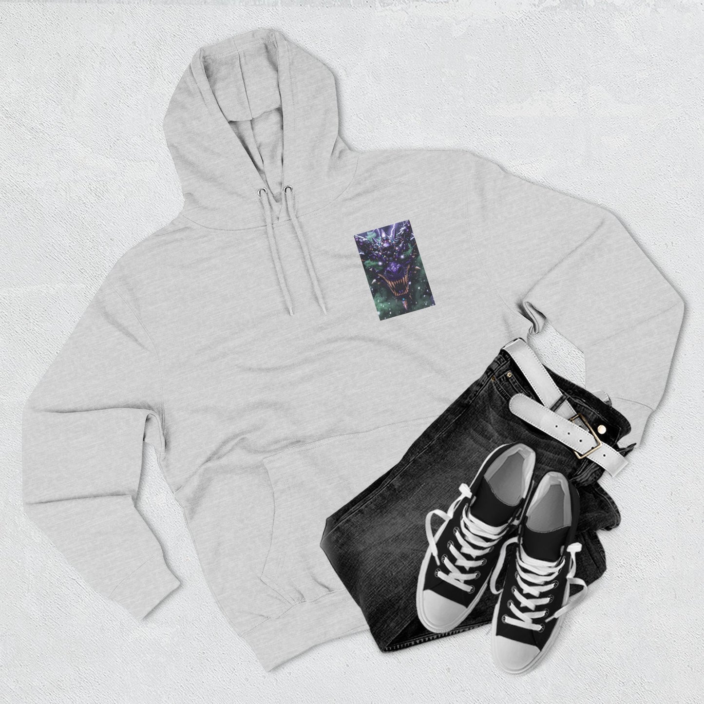 A Mystic Cosmic 🐉 Hoodie — Astral Galaxy Cat Chest Print Fleece Hoodie