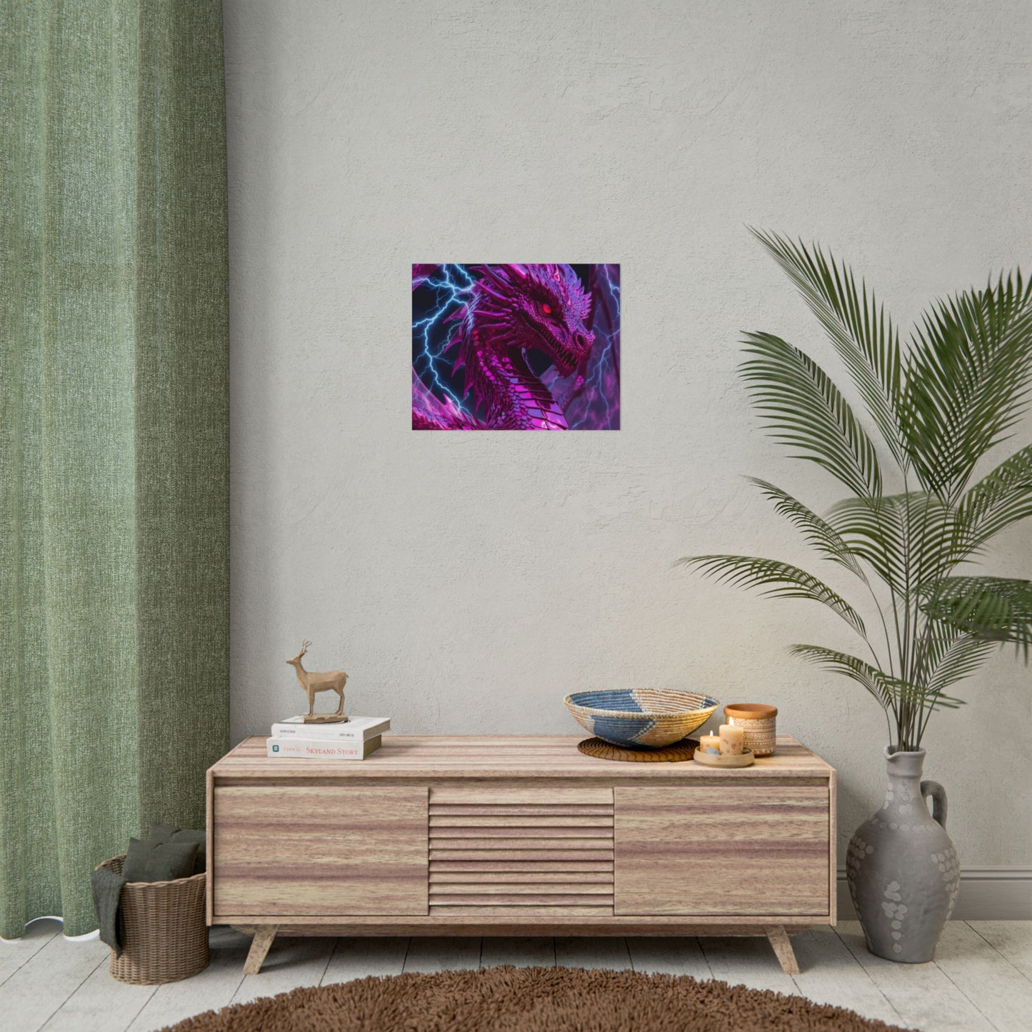 Pink Electric Dragon Poster — Fantasy Wall Art Rolled Poster