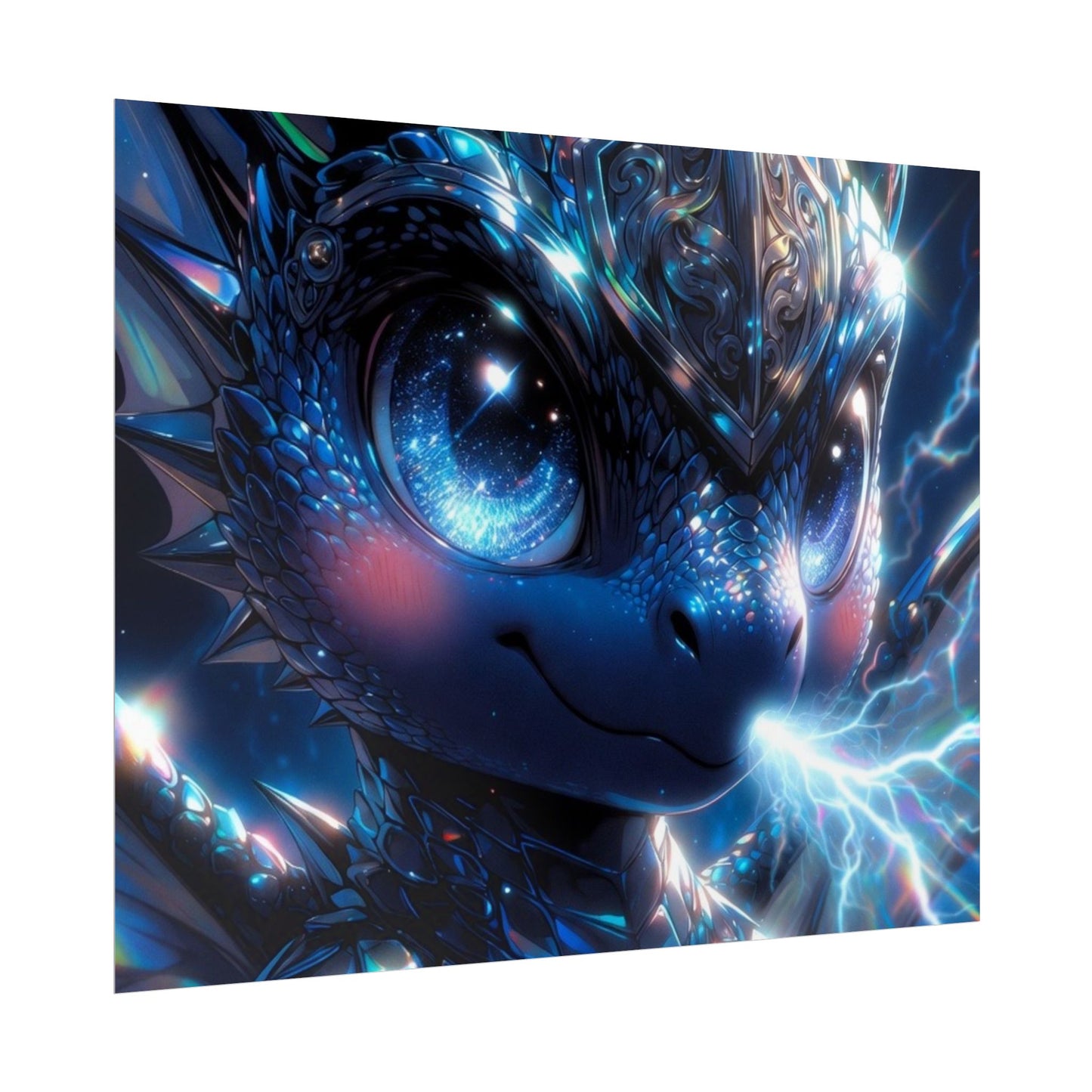 Shiny Blue Dragon Rolled Poster — Cute Electric Fantasy Wall Art
