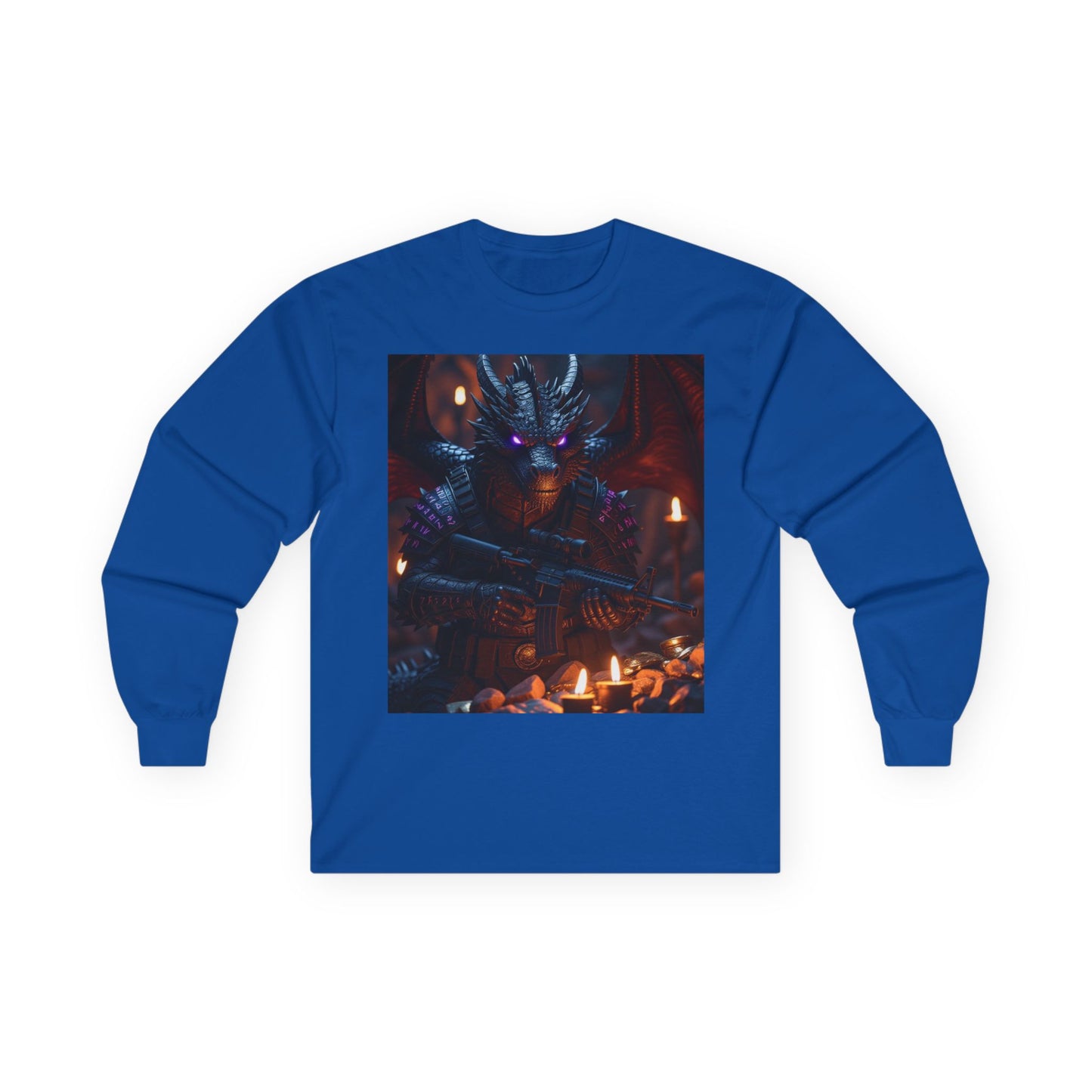 Dragon Knight Art Long Sleeve Tee — Dark Fantasy Candlelight Design