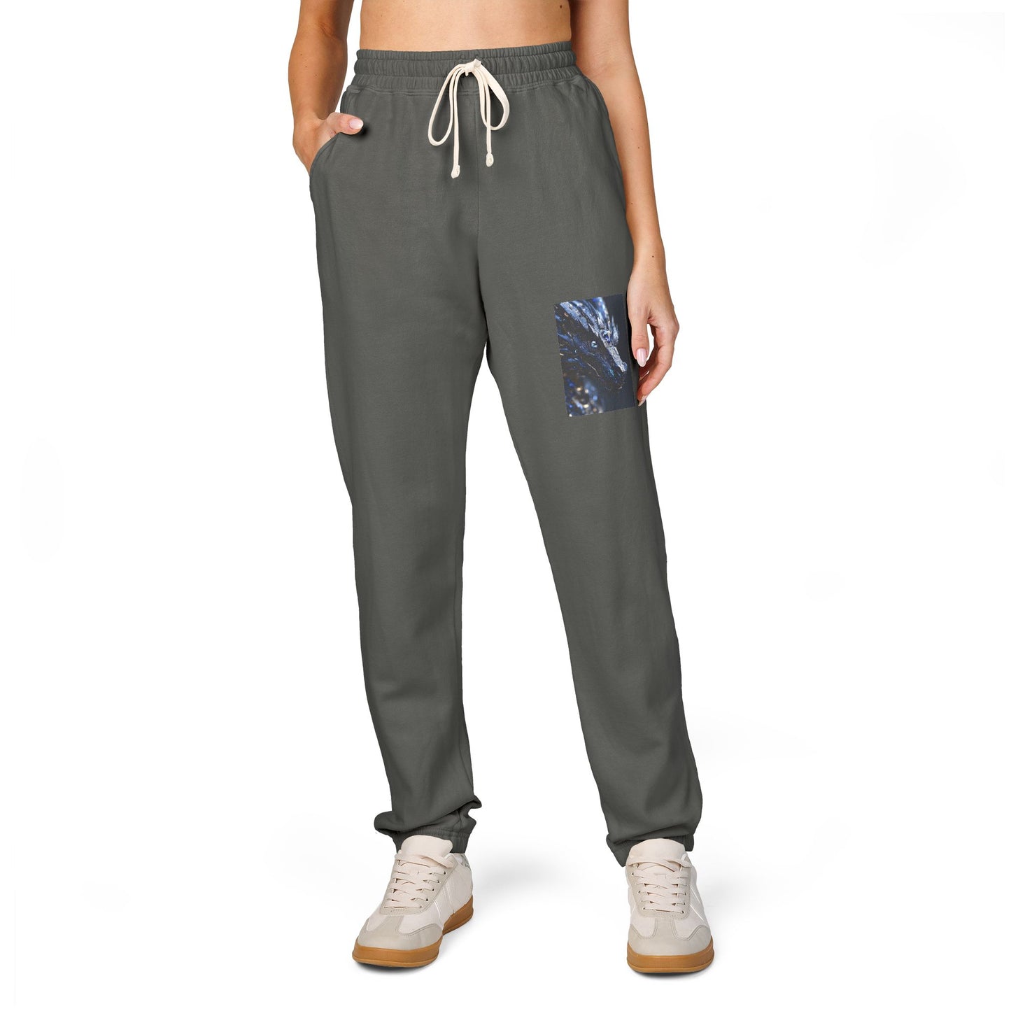 Garment-Dyed Fleece Sweatpants — Dark Olive Joggers with Blue Marble Pocket