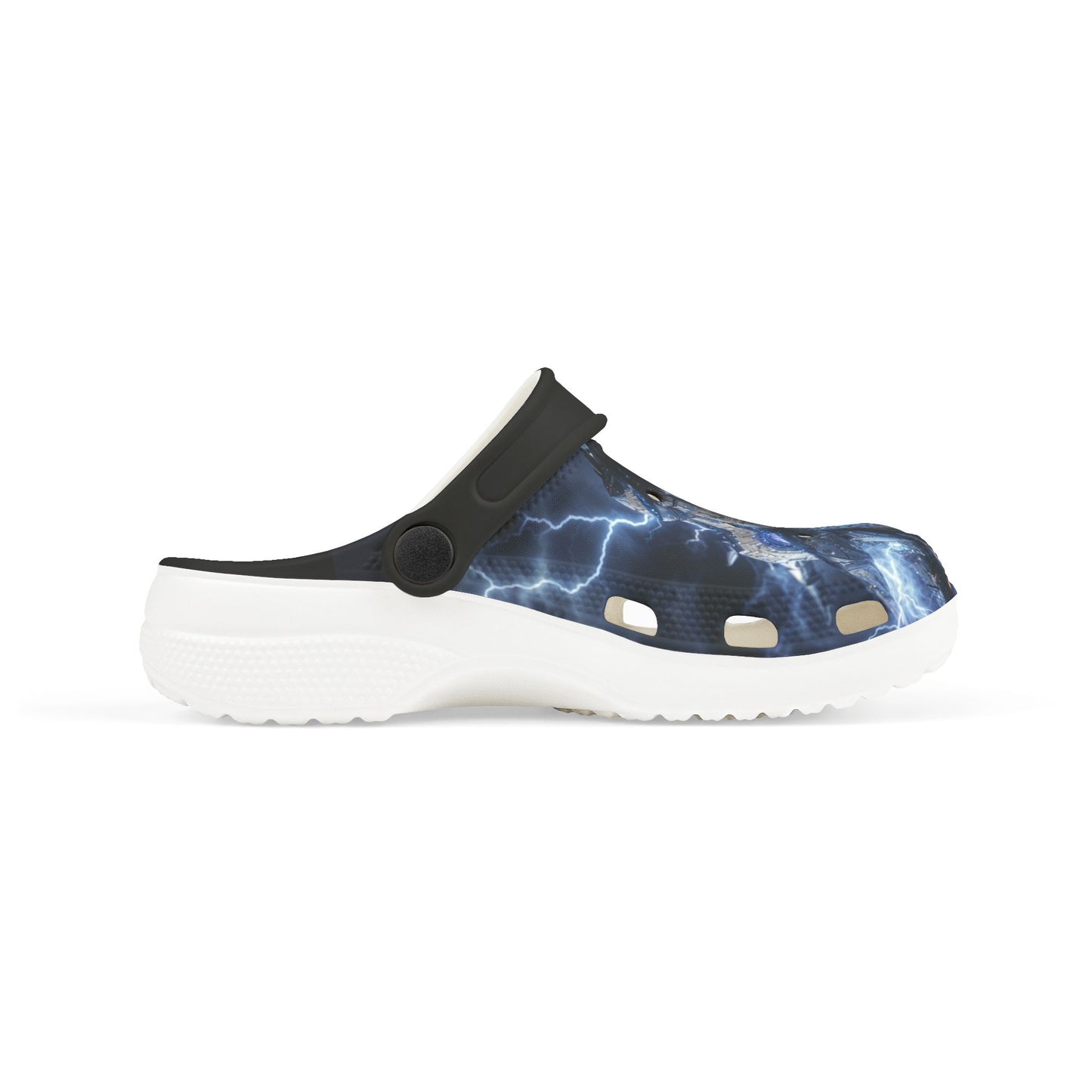 Kids Lightning Splash EVA Clogs — Blue Electric Pattern Kids' Garden Shoes