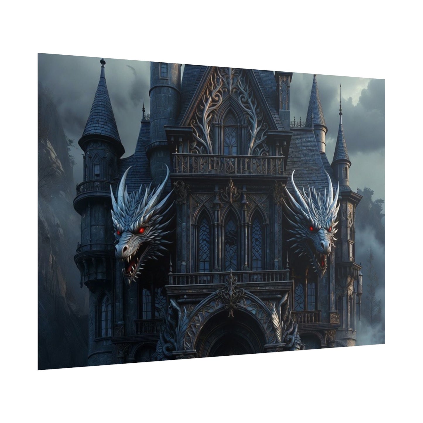 Gothic Dragon Castle Rolled Poster — Dark Fantasy Wall Art