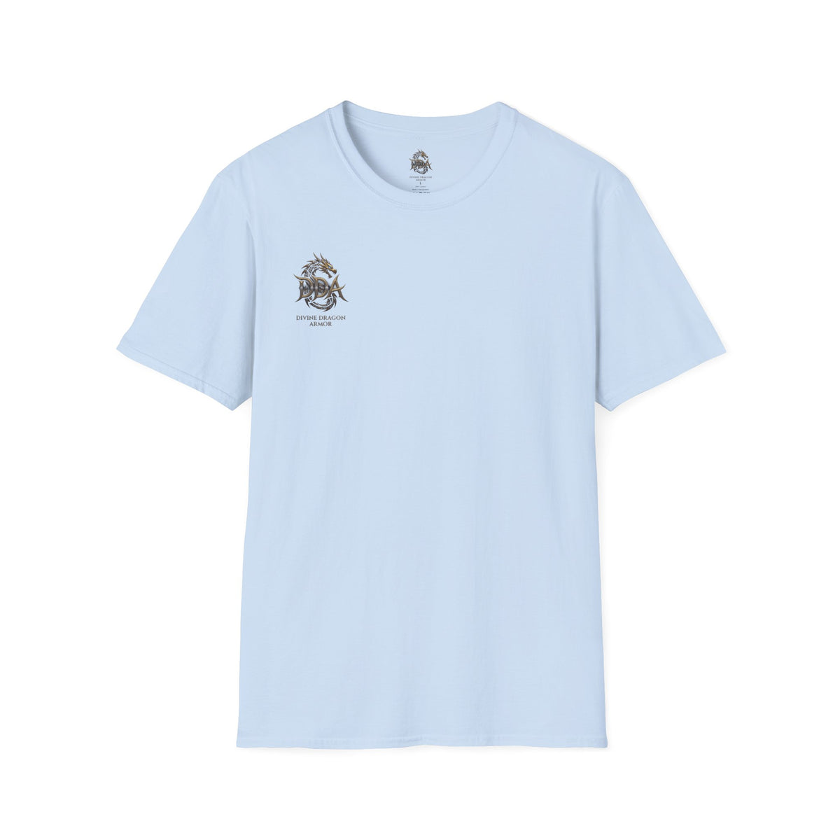 DDA DIVINE DRAGON ARMOR T-Shirt — Golden Dragon Emblem Chest Logo, Fantasy Gaming Fan Tee