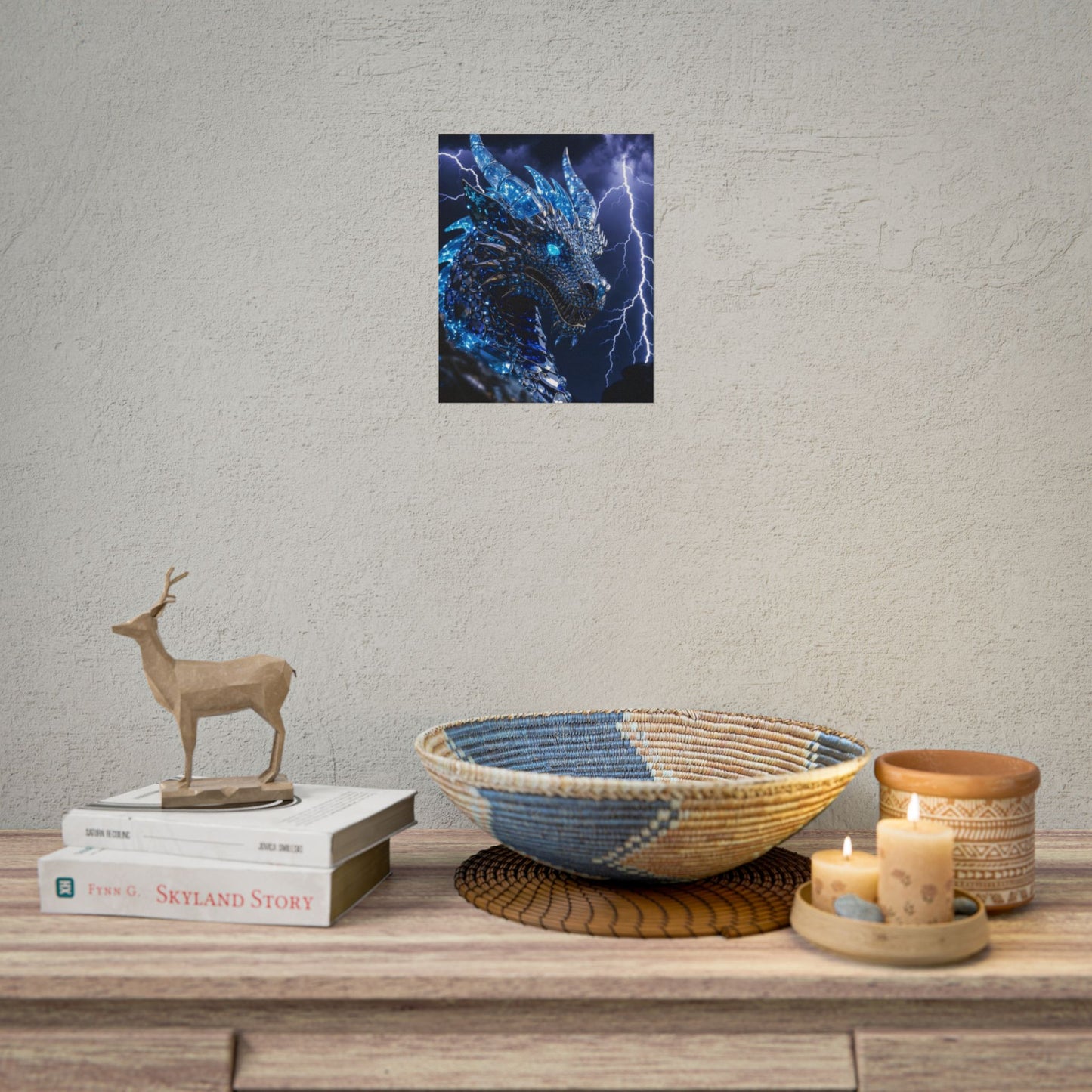 Blue Lightning Dragon Poster — Fantasy Wall Art Rolled Poster