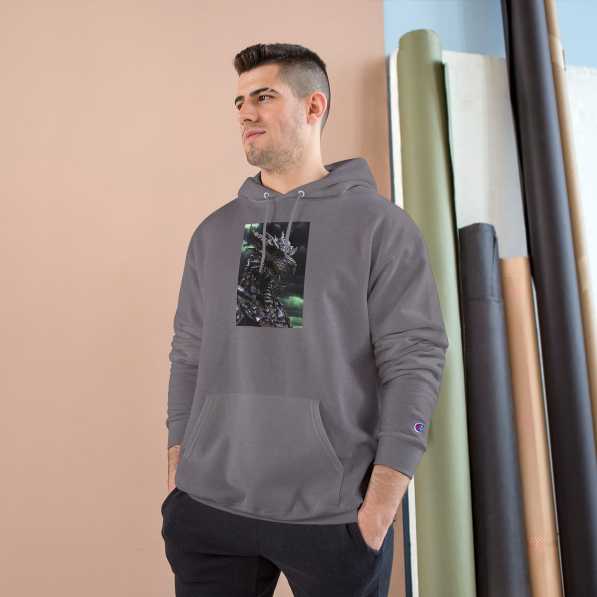 A Champion Hoodie with Artistic Dragon Design - Cozy Streetwear for Creative Souls, Perfect for Gifts, Festivals, and Everyday Wear