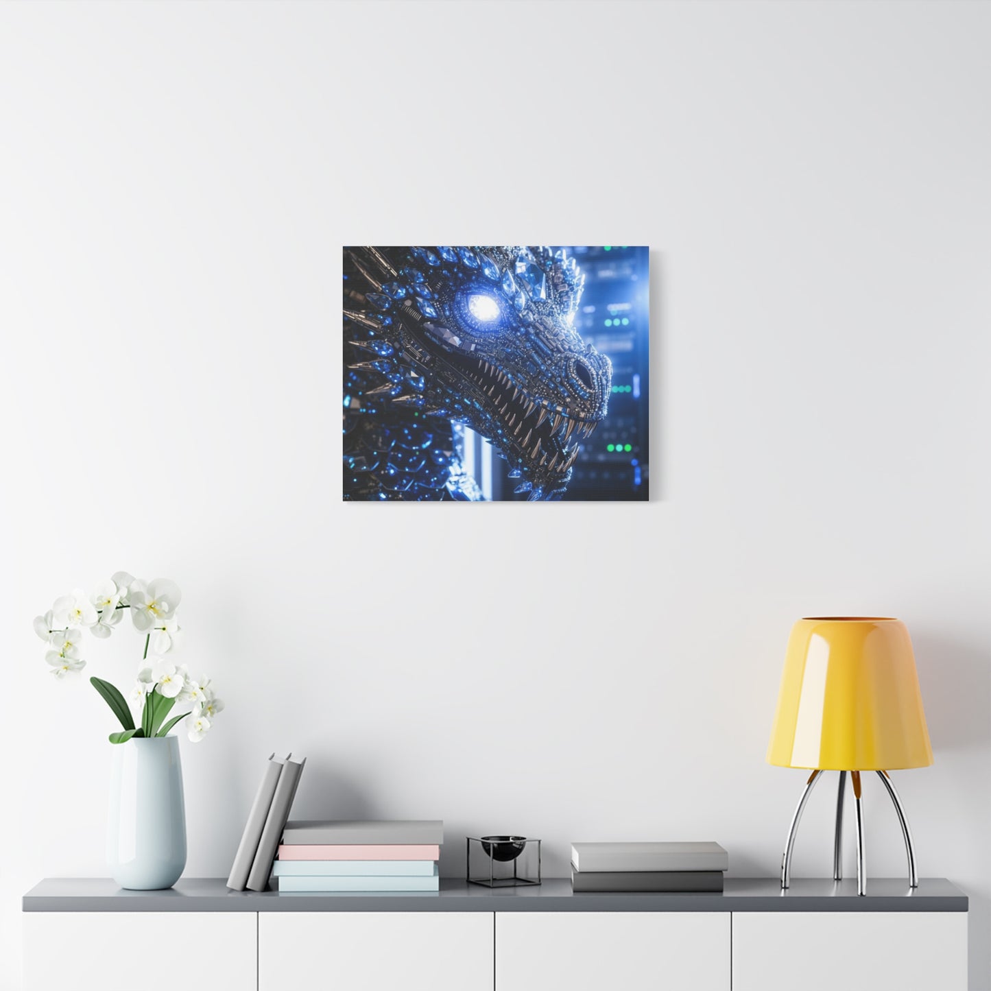 Cyber Dragon Canvas Print — Futuristic Metallic Dragon Wall Art