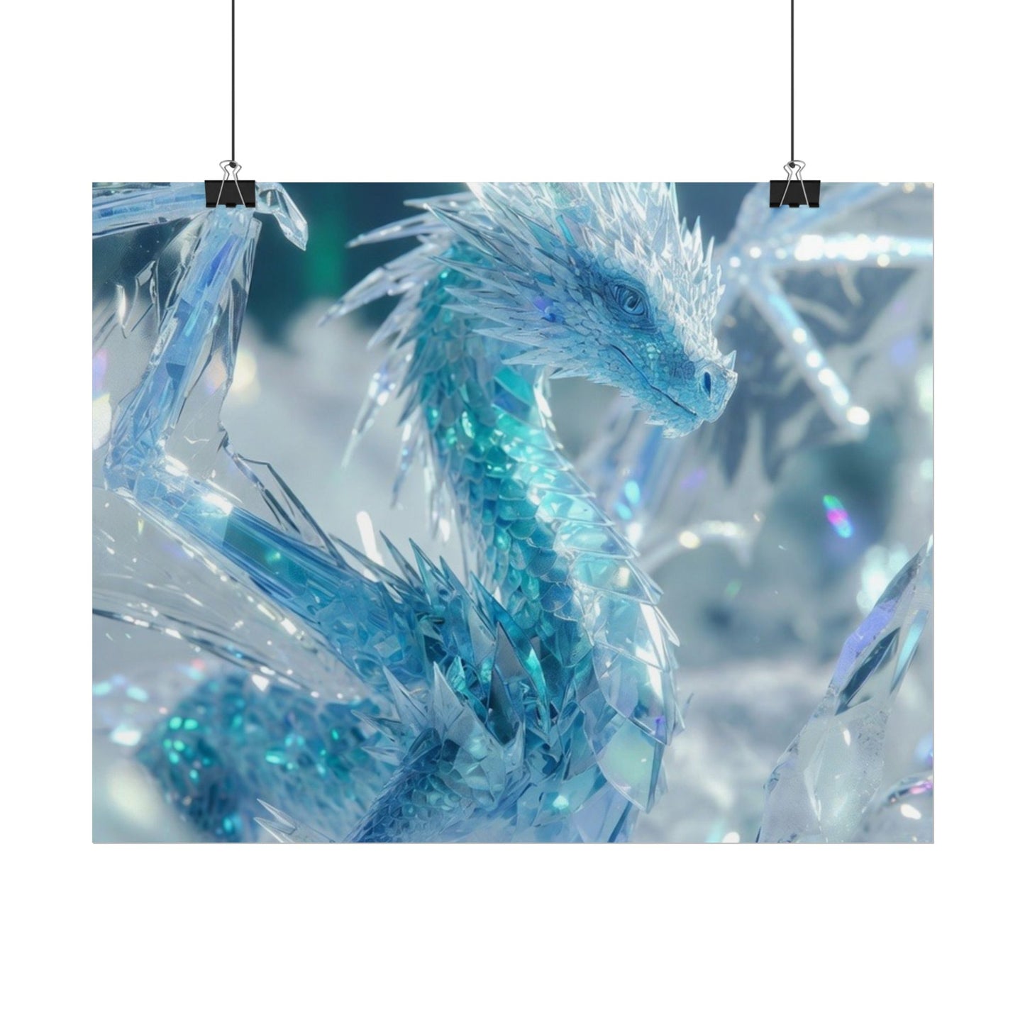 Ice Crystal Dragon Poster — Fantasy Aurora Wall Art (Rolled Poster)
