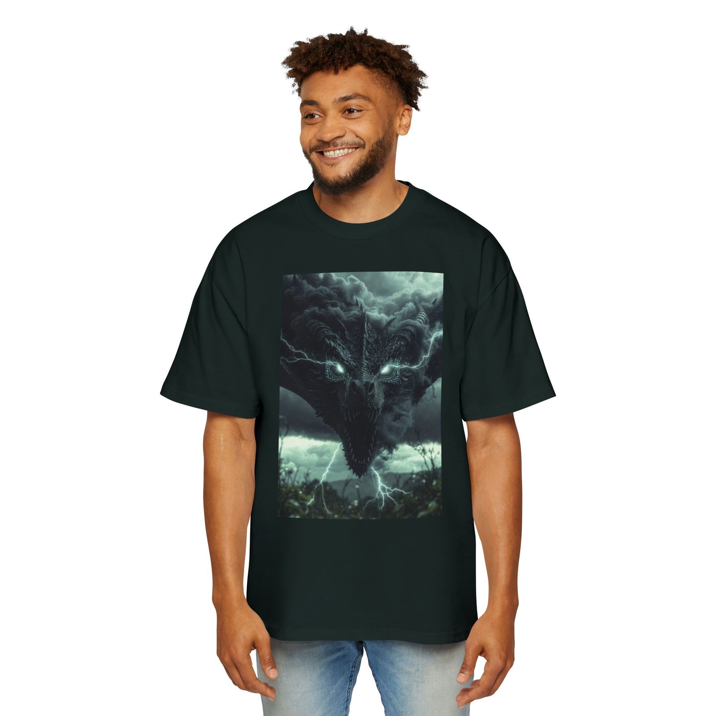 Storm Dragon Graphic Tee — Dark Fantasy Oversized Men's T-Shirt