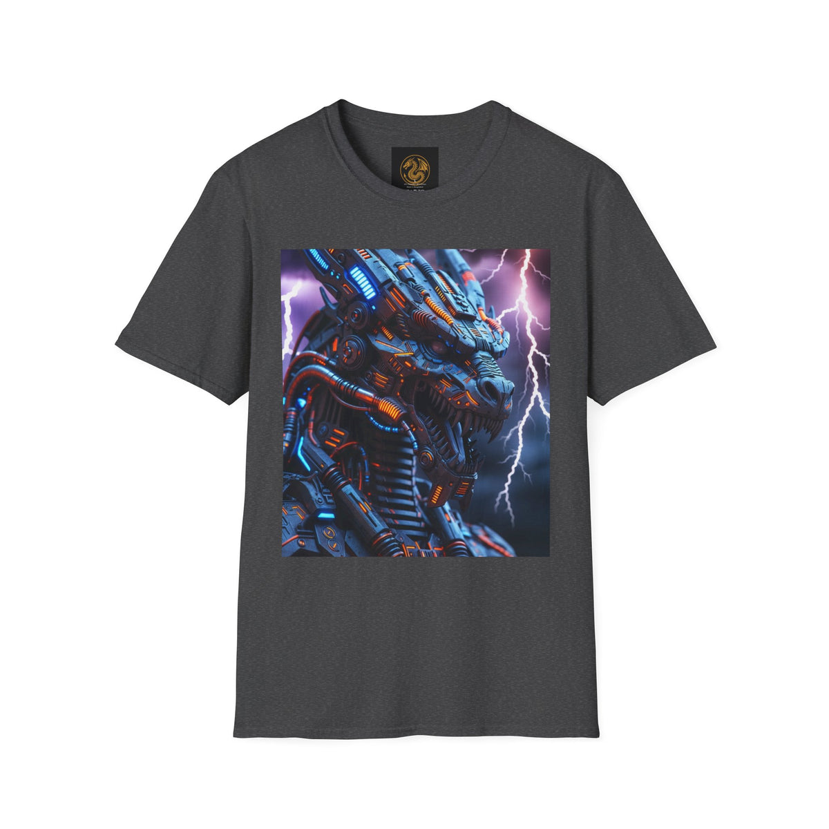 A Cyber Dragon T‑Shirt — Neon Mech Dragon with Lightning Graphic