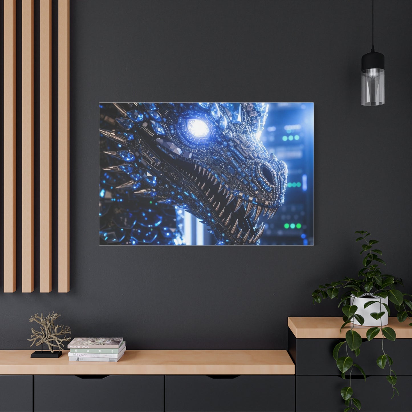 Cyber Dragon Canvas Print — Futuristic Metallic Dragon Wall Art