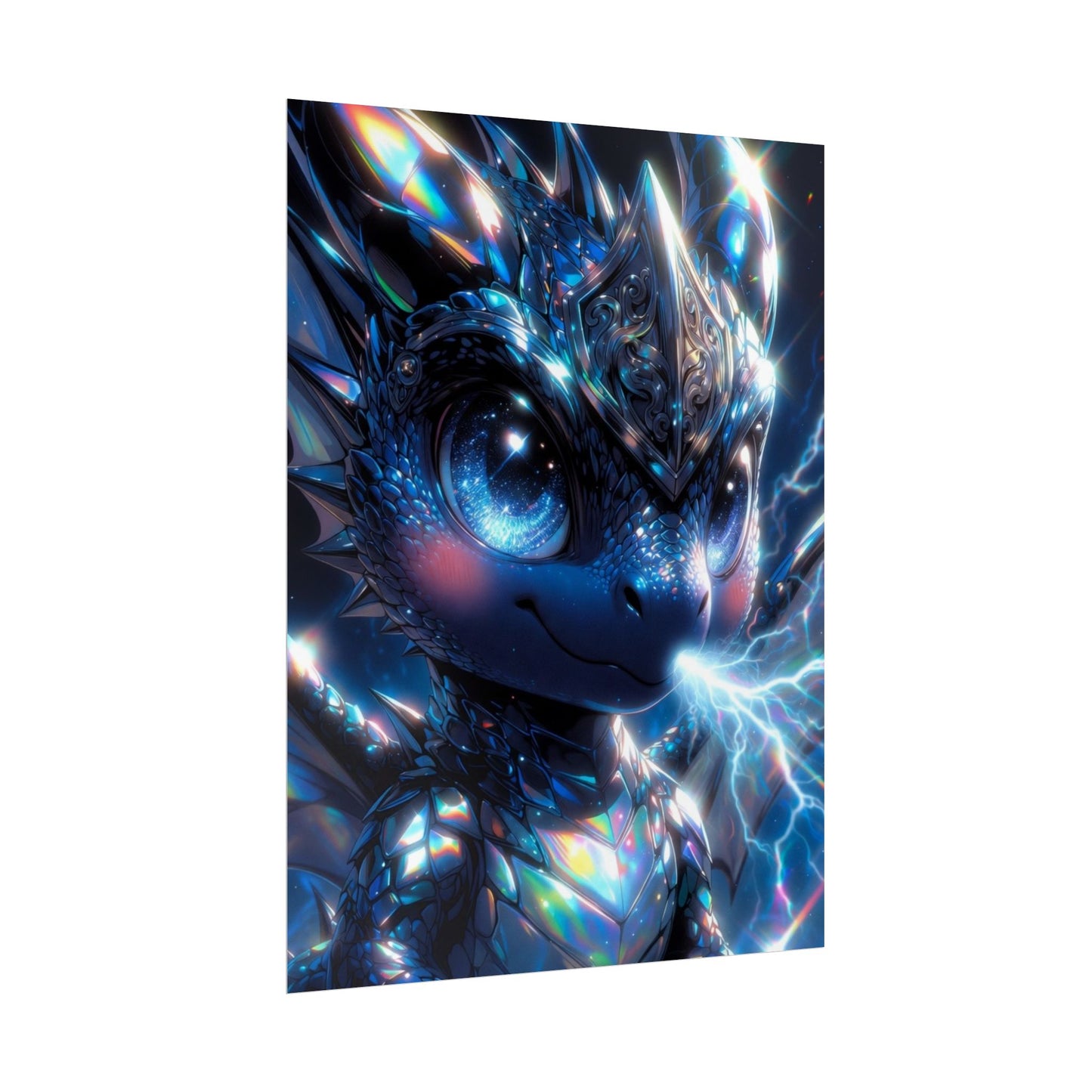 Shiny Blue Dragon Rolled Poster — Cute Electric Fantasy Wall Art