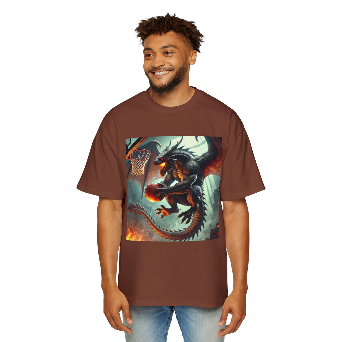 A Men's Fantasy Dragon Basketball Tee - Oversized Graphic Shirt, Streetwear Style, Casual Outfit, Gift for Him, Unique Art Tee