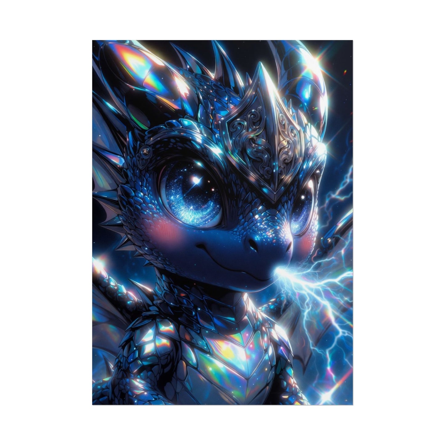 Shiny Blue Dragon Rolled Poster — Cute Electric Fantasy Wall Art