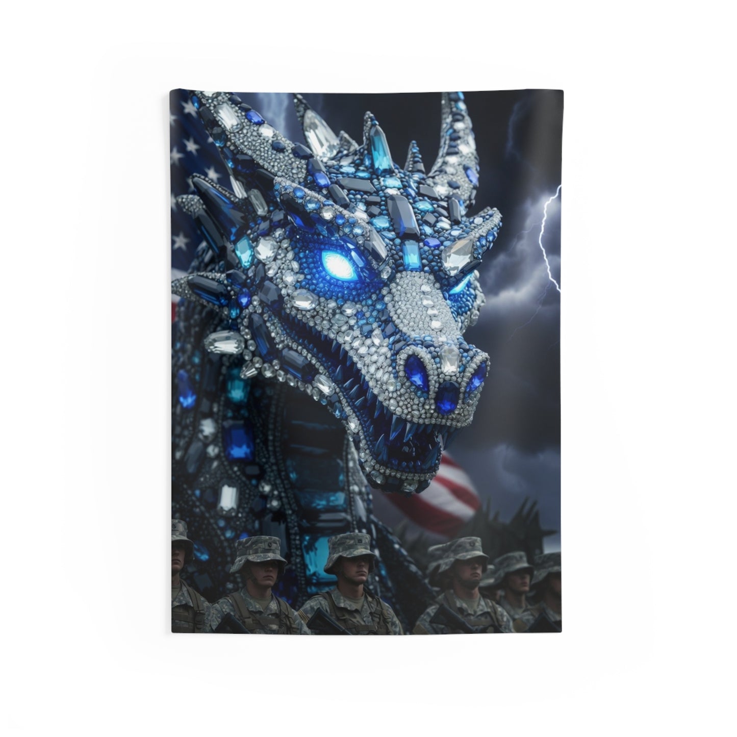 Patriotic Crystal Dragon Wall Tapestry — Military Tribute Indoor Decor