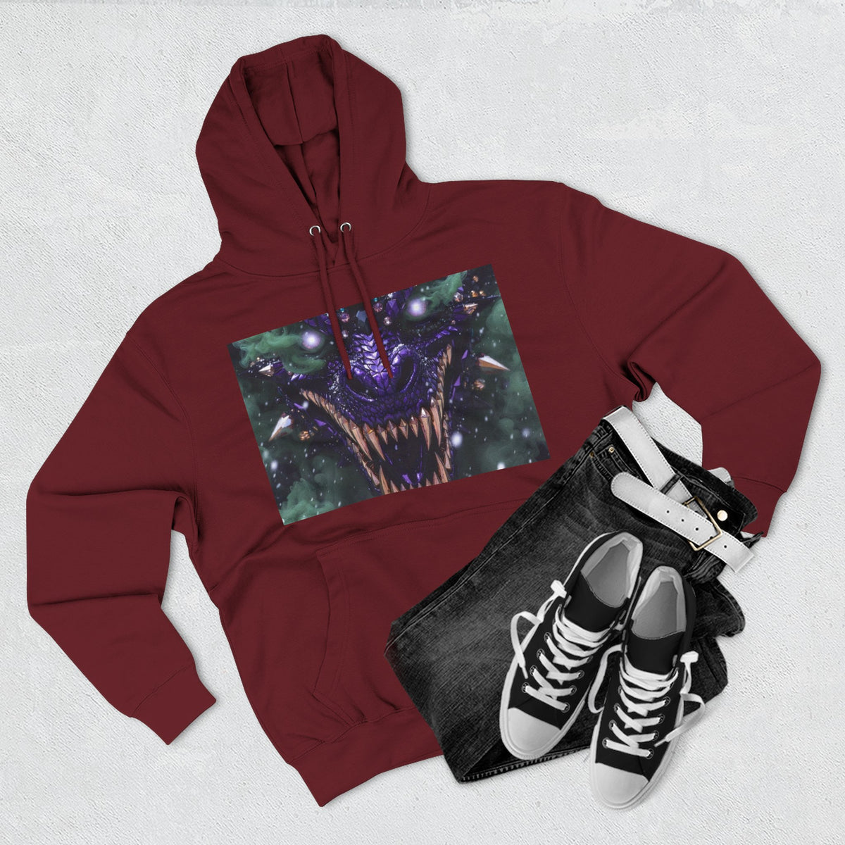 A Mystic Cosmic 🐉 Hoodie — Astral Galaxy Cat Chest Print Fleece Hoodie