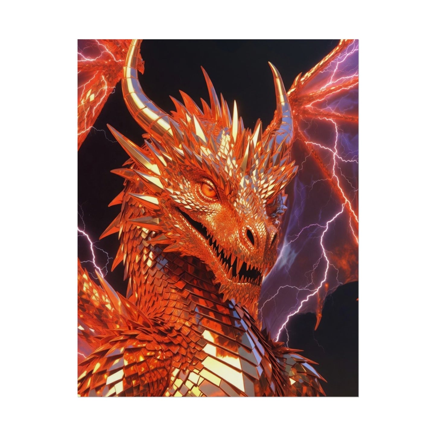 Orange Lightning Dragon Poster — Fantasy Wall Art for Gamers & Fans