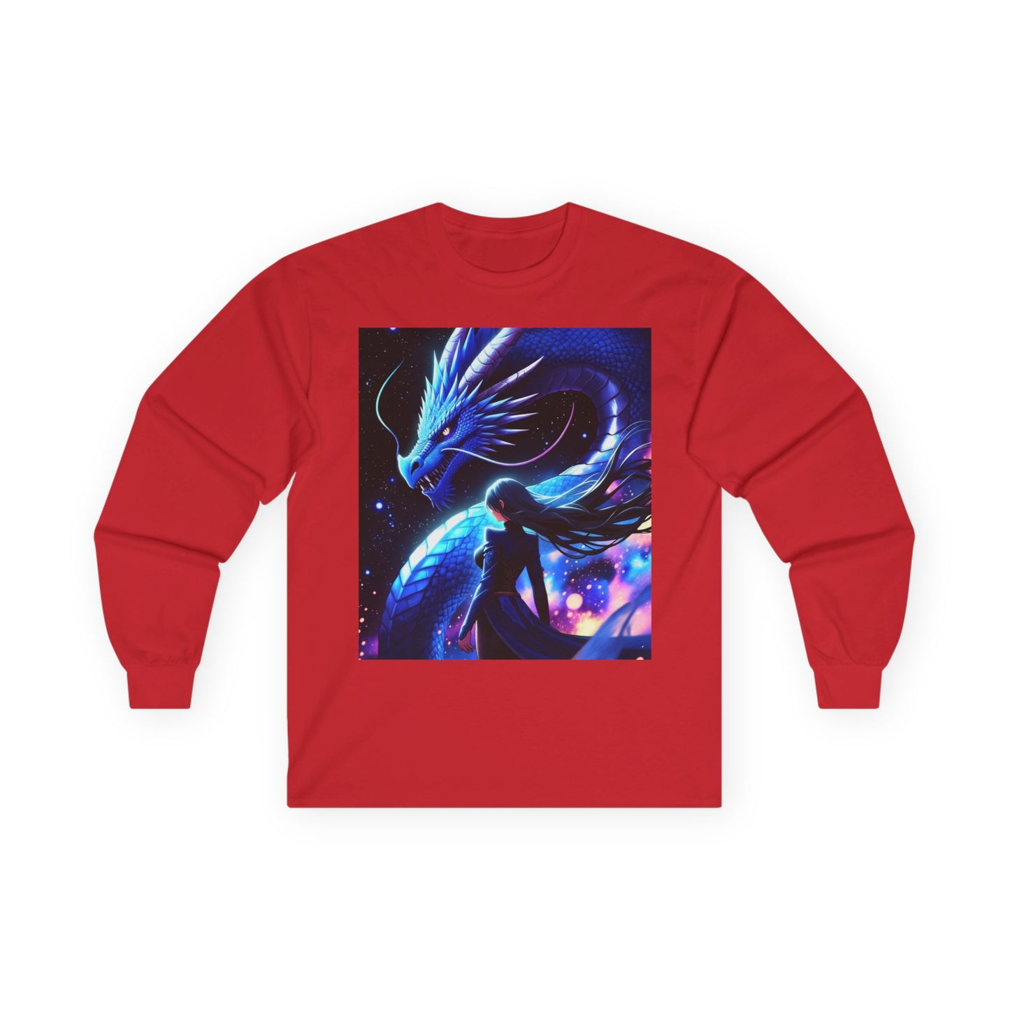 Dragon Spirit Long Sleeve Tee — Mystical Blue Anime Silhouette