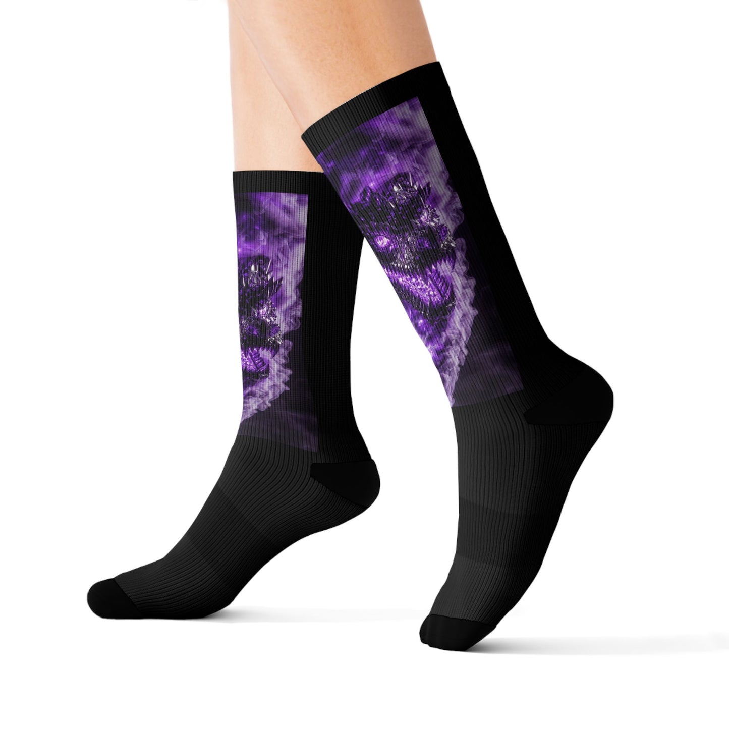 Tie-Dye Purple Circle Sublimation Socks — Vibrant Retro Crew Socks