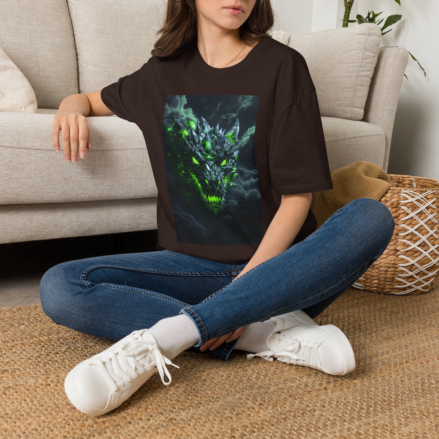 Dragon Skull T‑Shirt — Neon Green Crystal Wyvern Graphic Tee