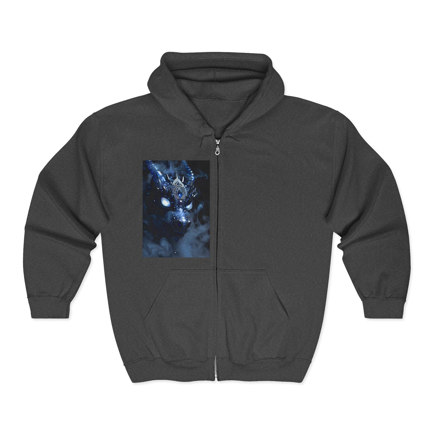 Dragon wolf Spirit Full-Zip Hoodie — Mystic Blue Wolf Portrait Zip-Up