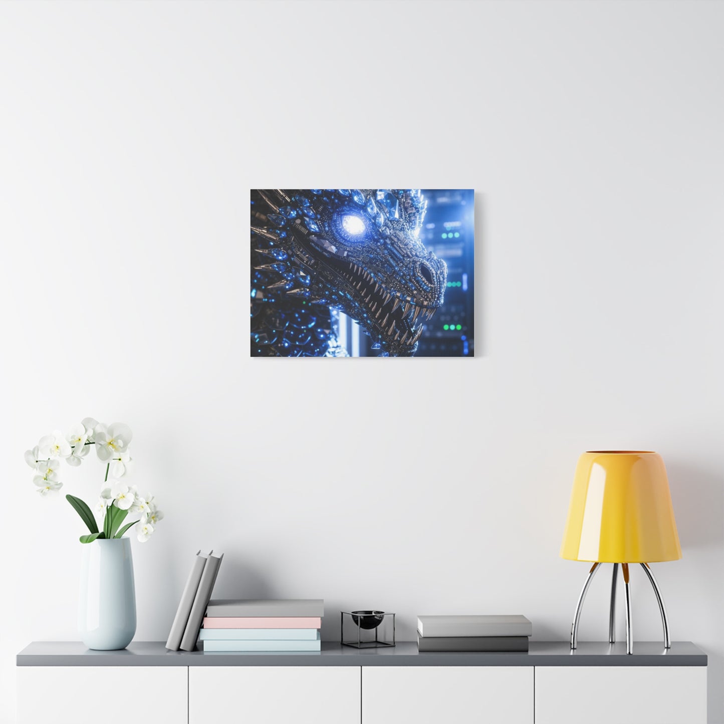 Cyber Dragon Canvas Print — Futuristic Metallic Dragon Wall Art