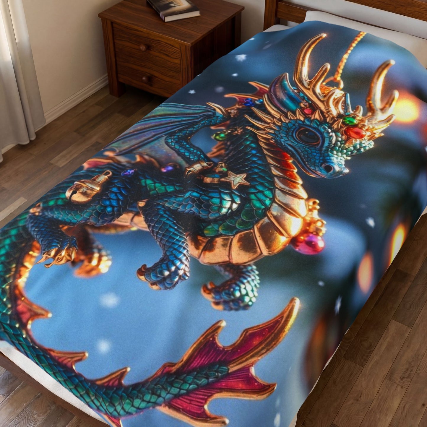 Dragon Ornament Velveteen Plush Blanket — Festive Fantasy Holiday Throw