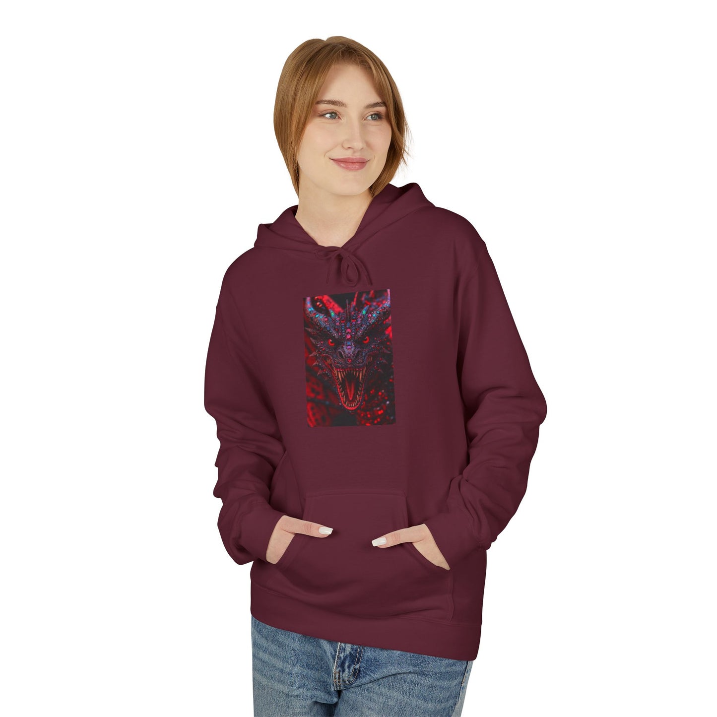 Abstract Red Dragon Marble Hoodie — Minimal Center Art Pullover