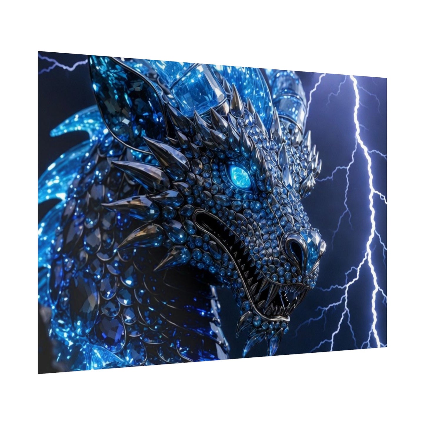 Blue Lightning Dragon Poster — Fantasy Wall Art Rolled Poster