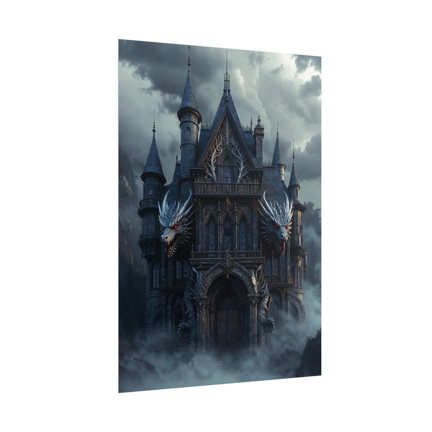 Gothic Dragon Castle Rolled Poster — Dark Fantasy Wall Art