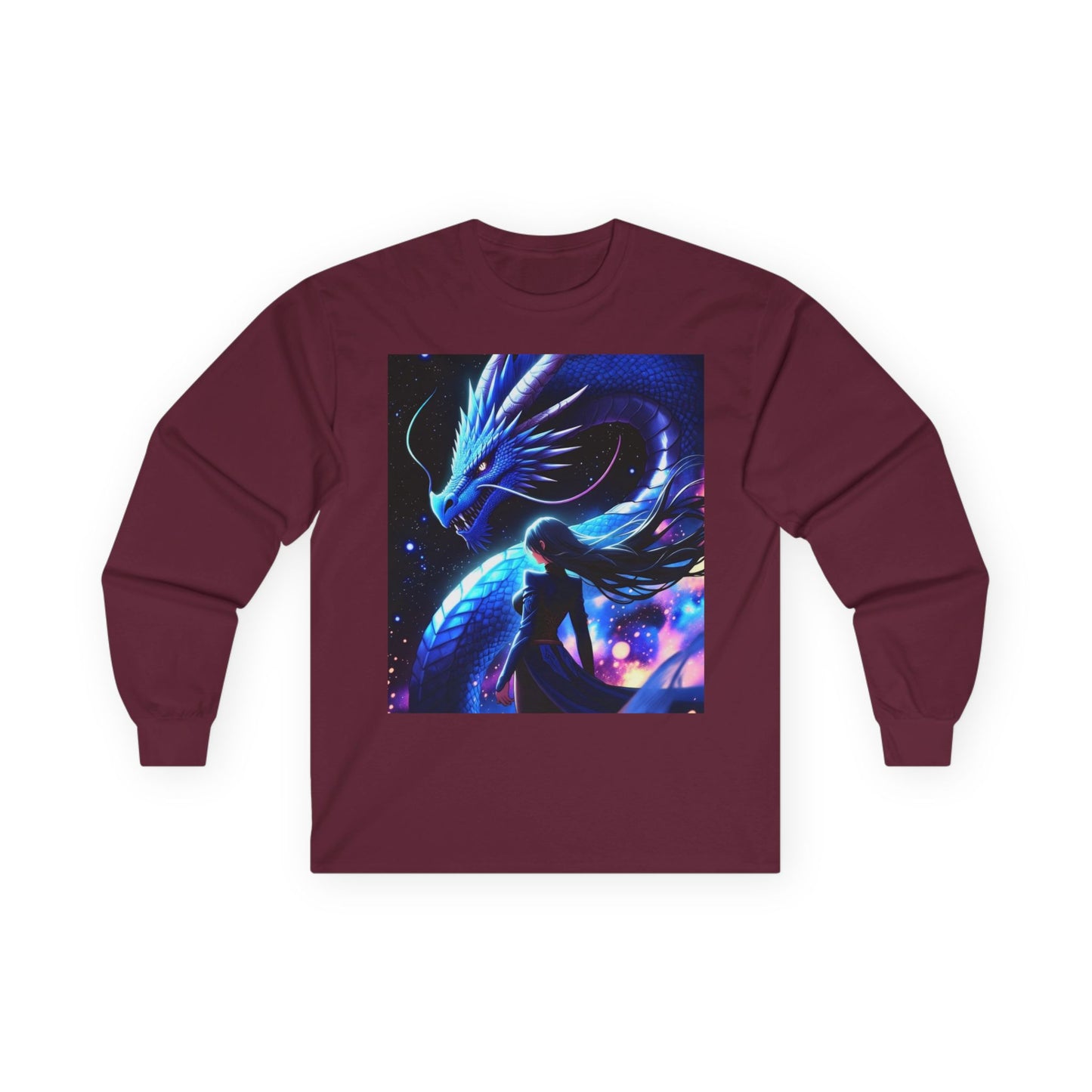 Dragon Spirit Long Sleeve Tee — Mystical Blue Anime Silhouette