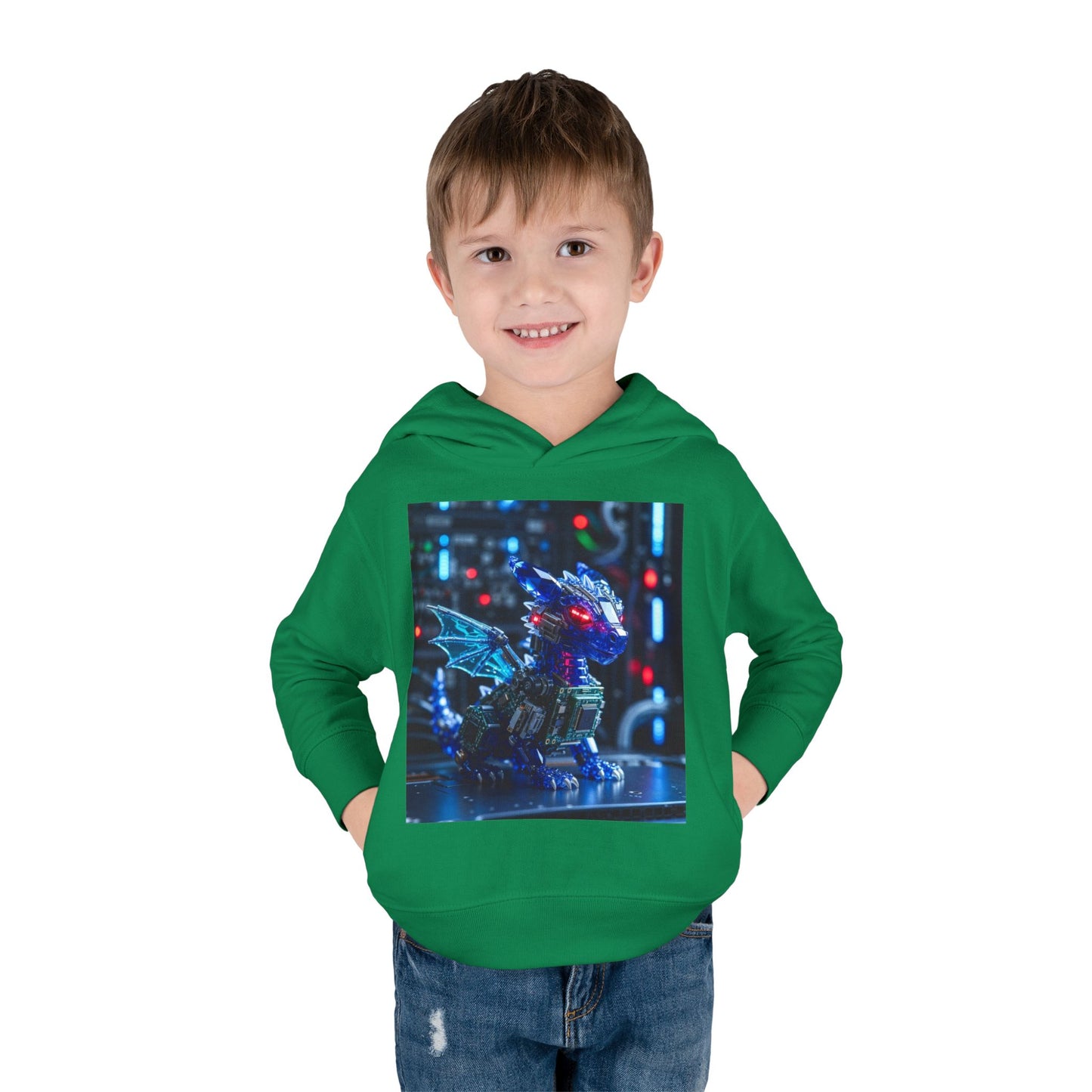 Toddler Hoodie — Neon Robot Dragon Pullover for Kids