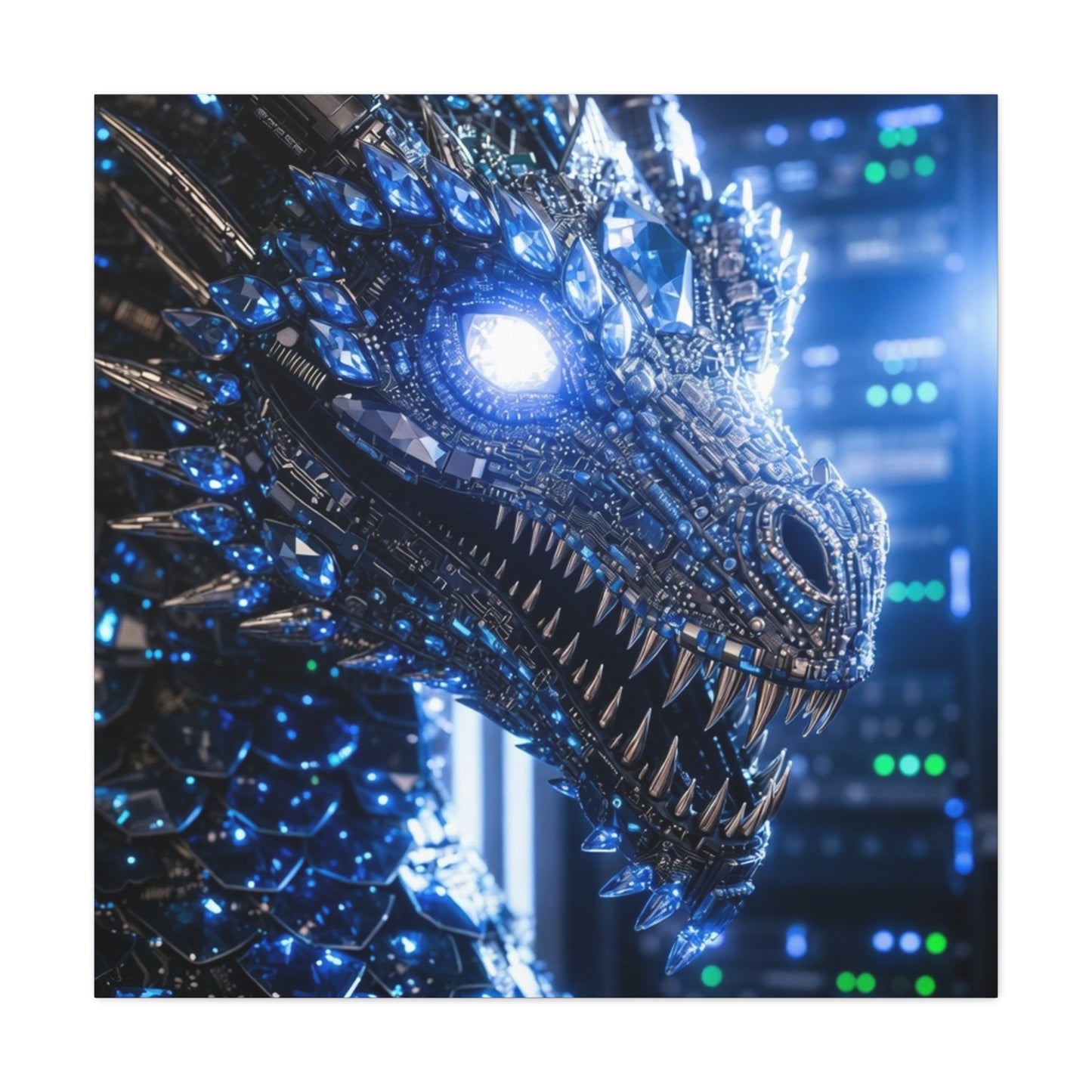 Cyber Dragon Canvas Print — Futuristic Metallic Dragon Wall Art