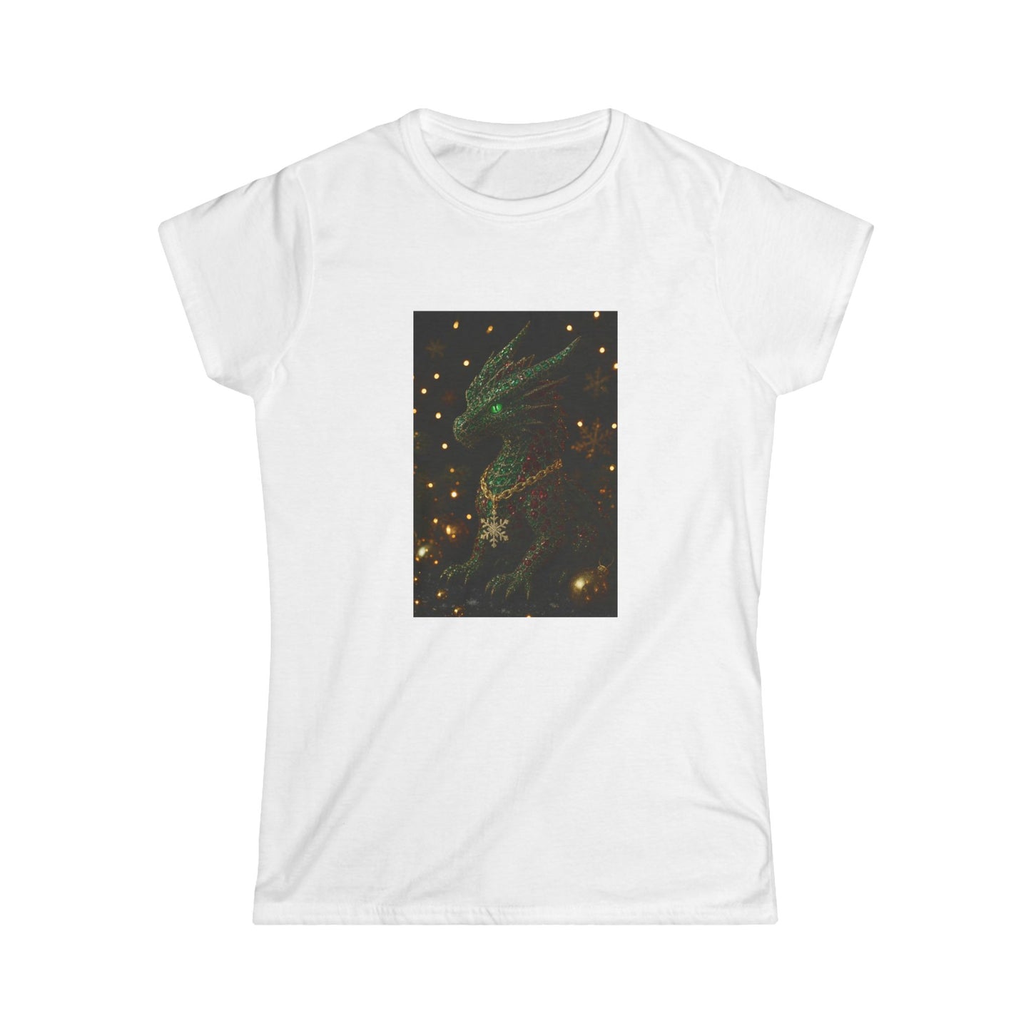 Christmas Women’s Tee — Emerald Dragon & Stars Graphic Shirt