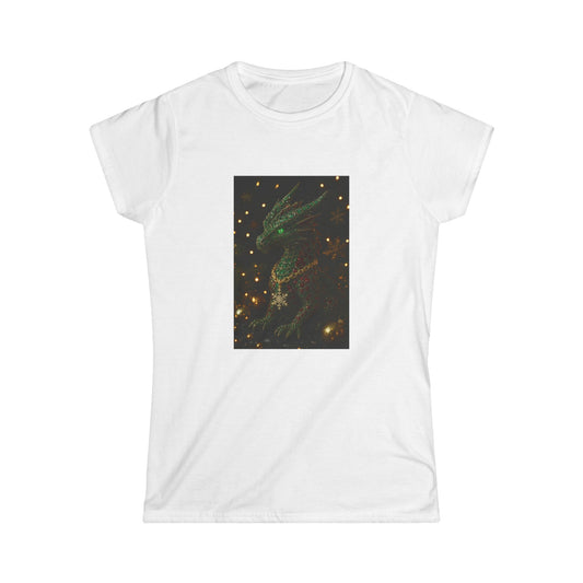 Christmas Women’s Tee — Emerald Dragon & Stars Graphic Shirt